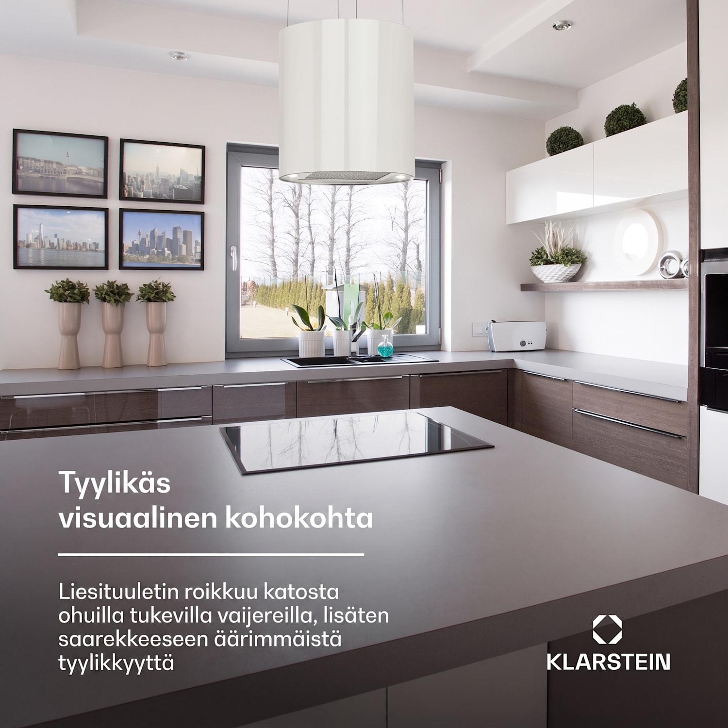 Barett saarekeliesituuletin Ø 35 cm kiertoilma 522 m³/h LED aktiivihiilisuodatin Valkoinen