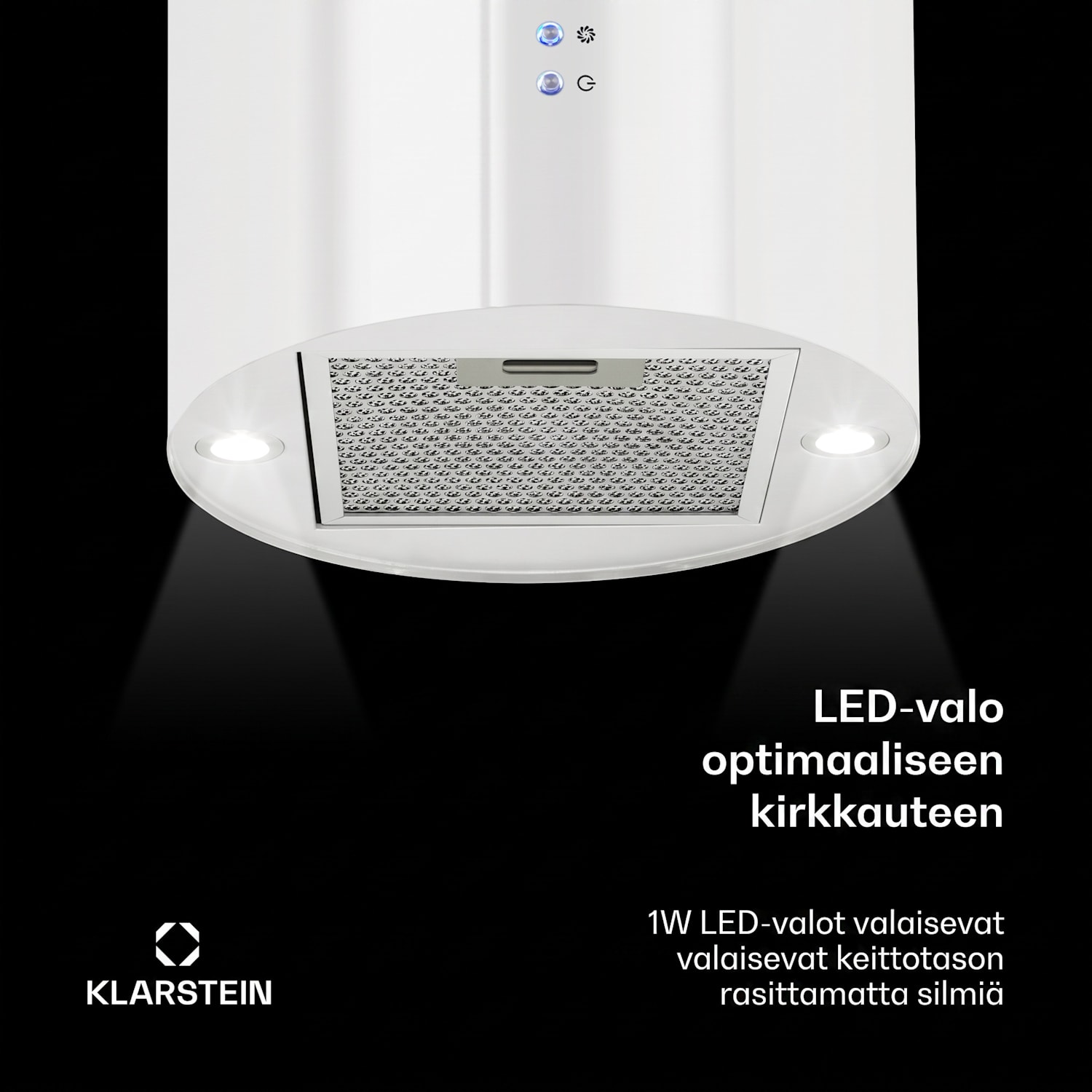 Barett saarekeliesituuletin Ø 35 cm kiertoilma 522 m³/h LED aktiivihiilisuodatin Valkoinen