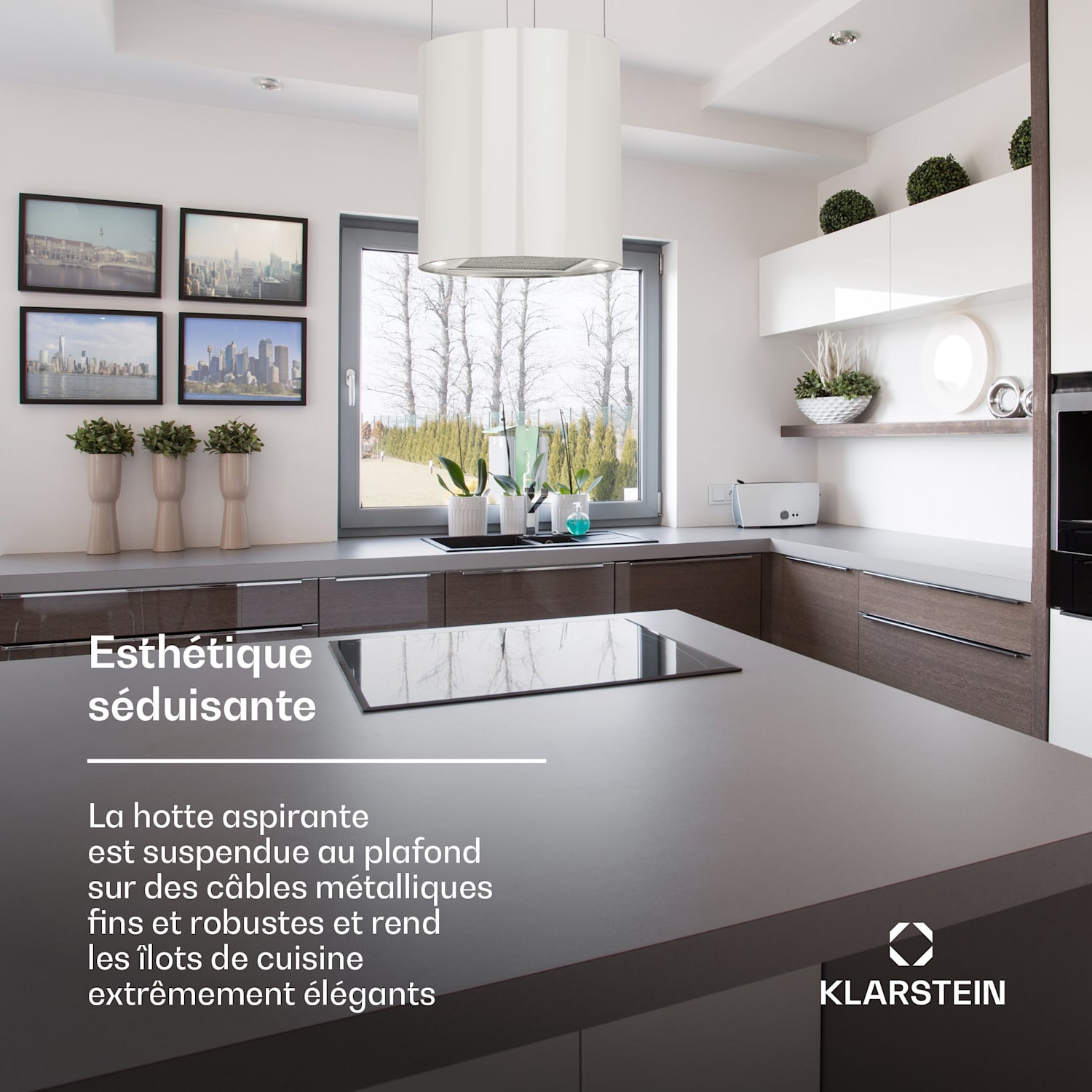 Barett eiland afzuigkap Ø 35 cm recirculatie 558 m³/h led actief koolfilter 