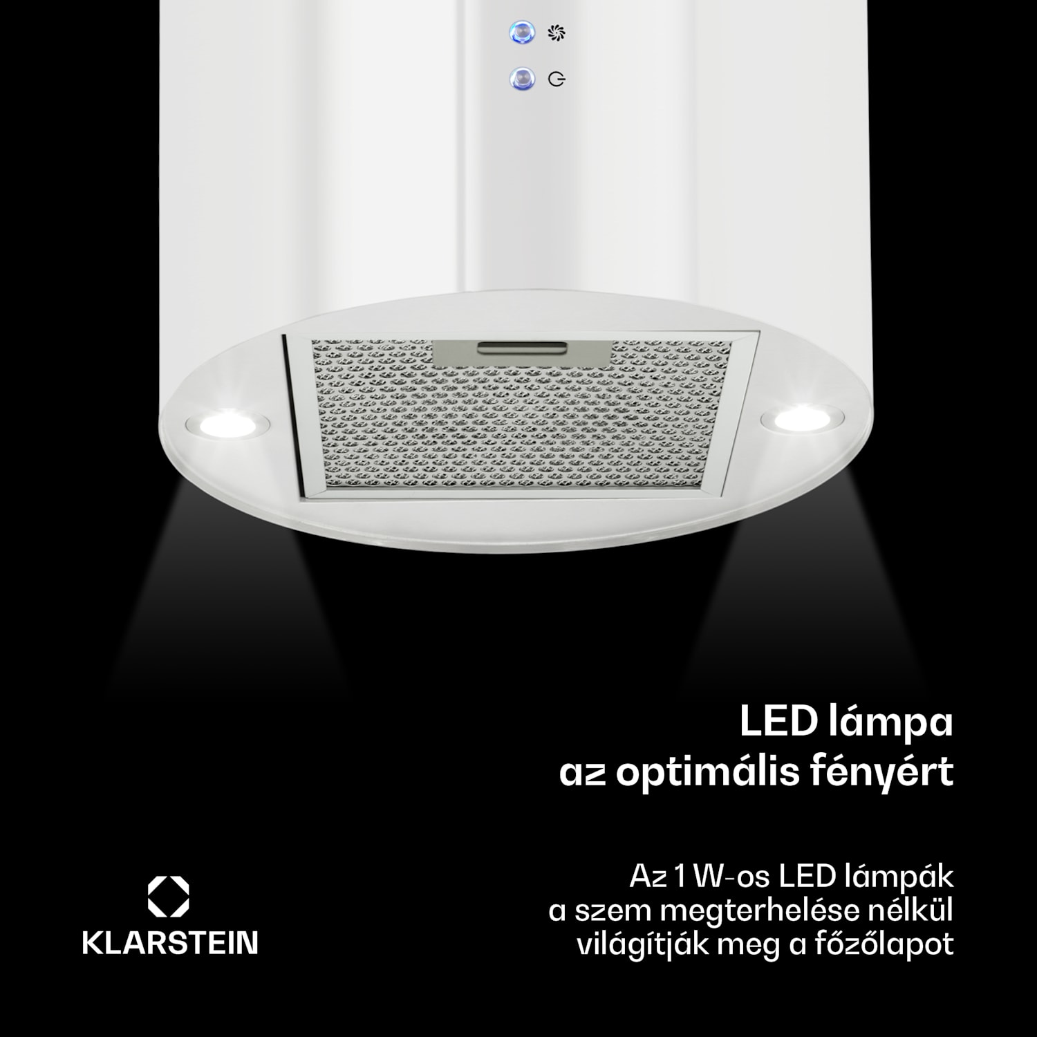 Barett, sziget páraelszívó, Ø 35 cm, légkeringetés, 560 m³/ó, LED, aktívszén szűrő, fehér Fehér