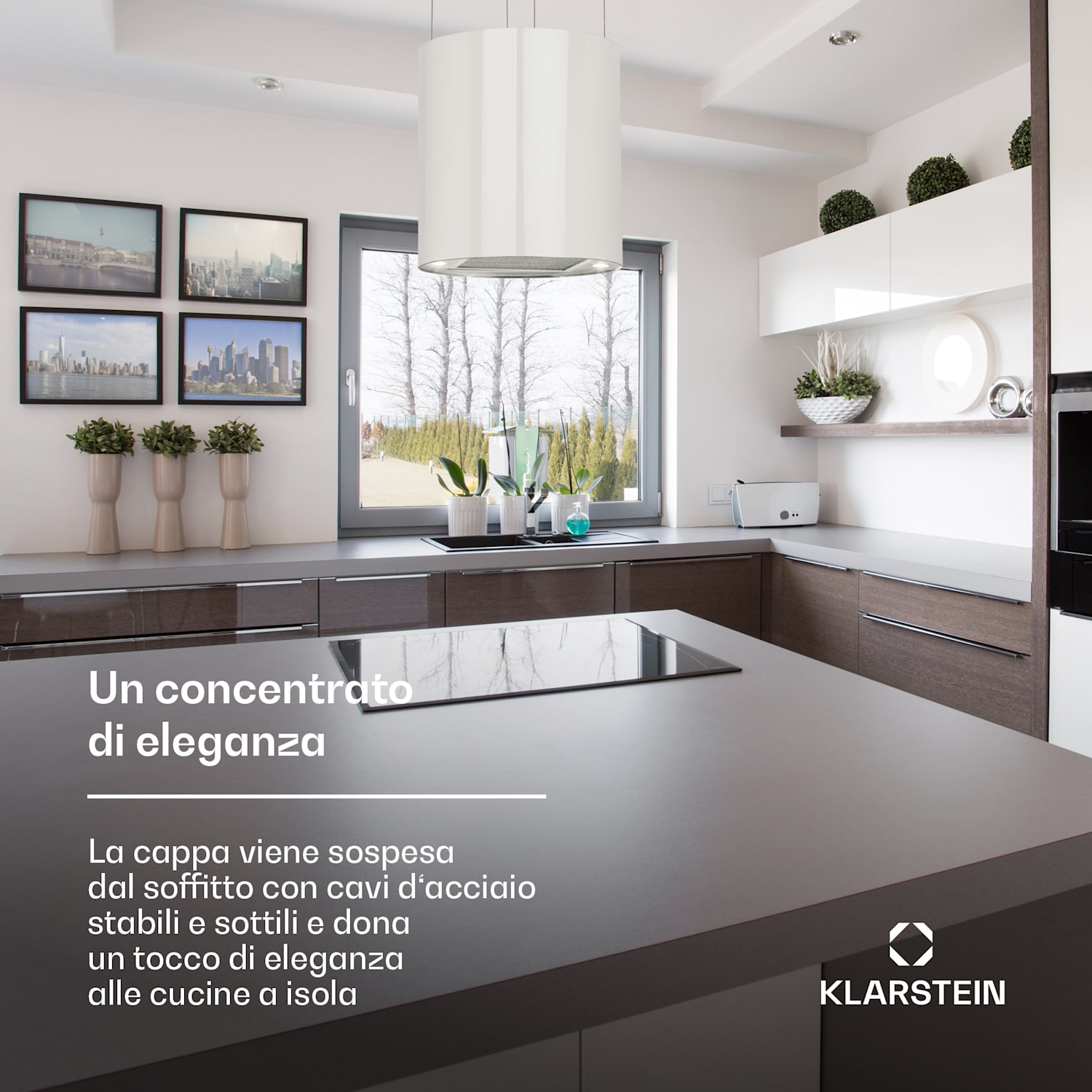 Barett - Cappa aspirante a isola, Ø 35 cm, ricircolo, 558 m³/h, LED, filtri ai carboni attivi 