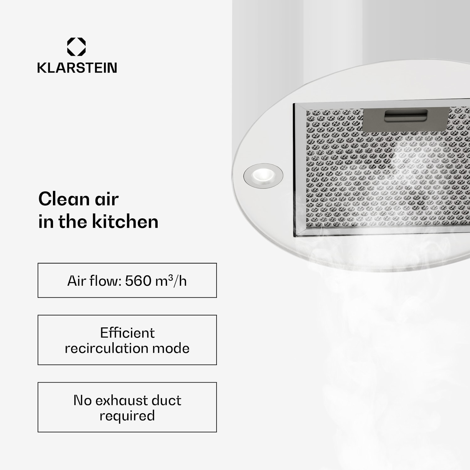 Barett eiland afzuigkap Ø 35 cm recirculatie 558 m³/h led actief koolfilter Wit