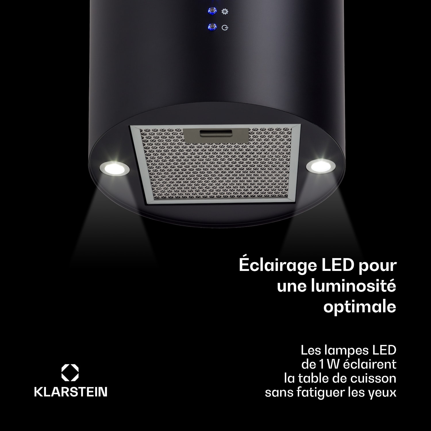 Hotte aspiranteîlot Barett Ø35cm recirculation 558 m³/h LED filtre à charbon actif Noir