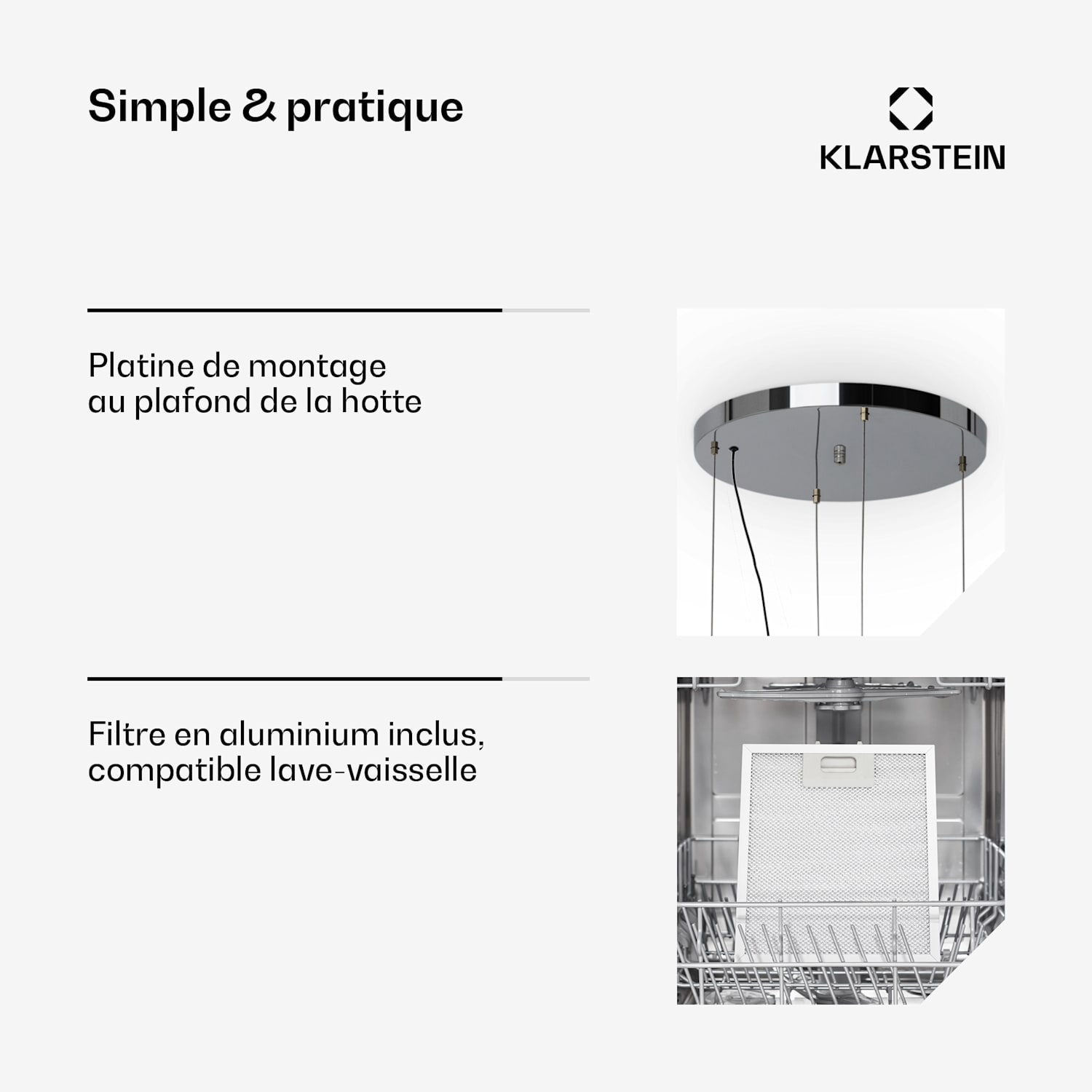 Hotte aspiranteîlot Barett Ø35cm recirculation 558 m³/h LED filtre à charbon actif Noir