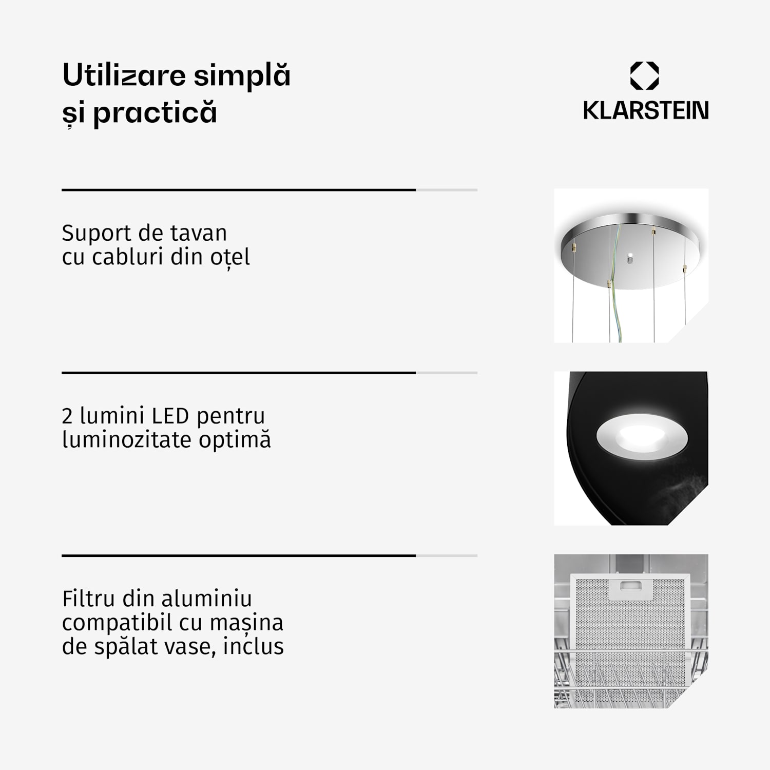 Hota insulară Barett Ø35 cm, cu recirculare, 522 m³/h, iluminare LED și filtru cu cărbune activ Negru