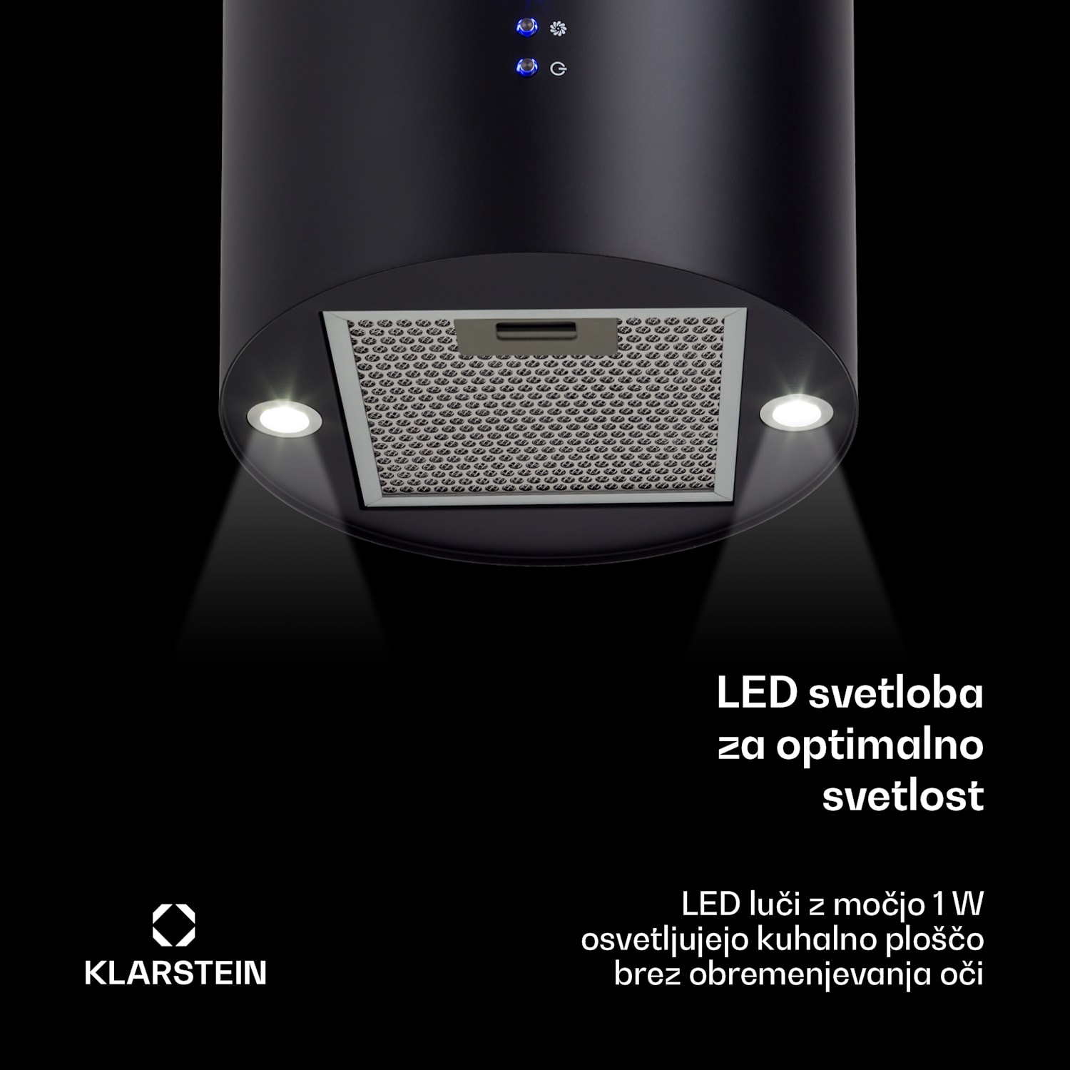 Barett, otočna kuhinjska napa, Ø 38 cm, recirkulacija 560 m³ / h, LED, filter z aktivnim ogljem, nerjaveče jeklo, črna Črna