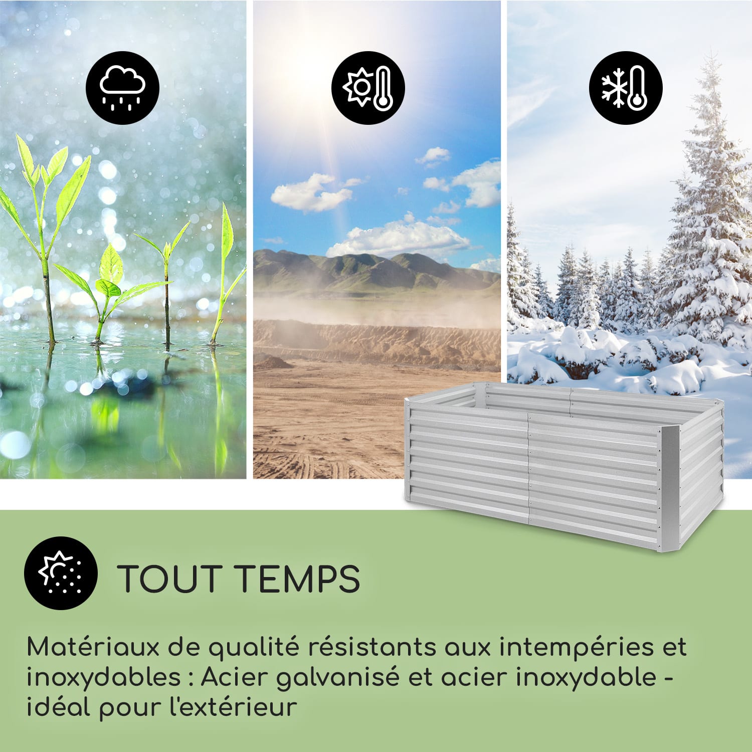 High Grow Straight Potager surélevé 180 x 60x 90cm 970 l acier argent 180 x 90 x 60 cm | Argent