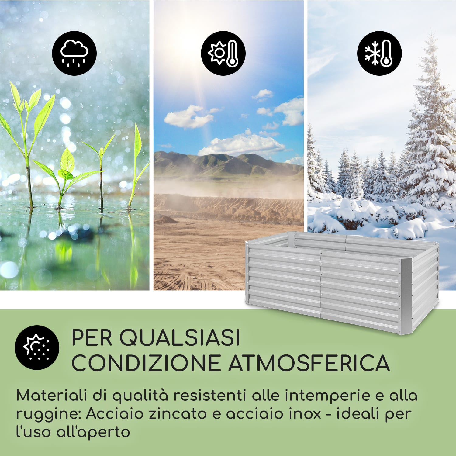 High Grow Straight Aiuole Rialzata 180x60x90cm 970l Acciaio zincato argento 180 x 90 x 60 cm | Argento