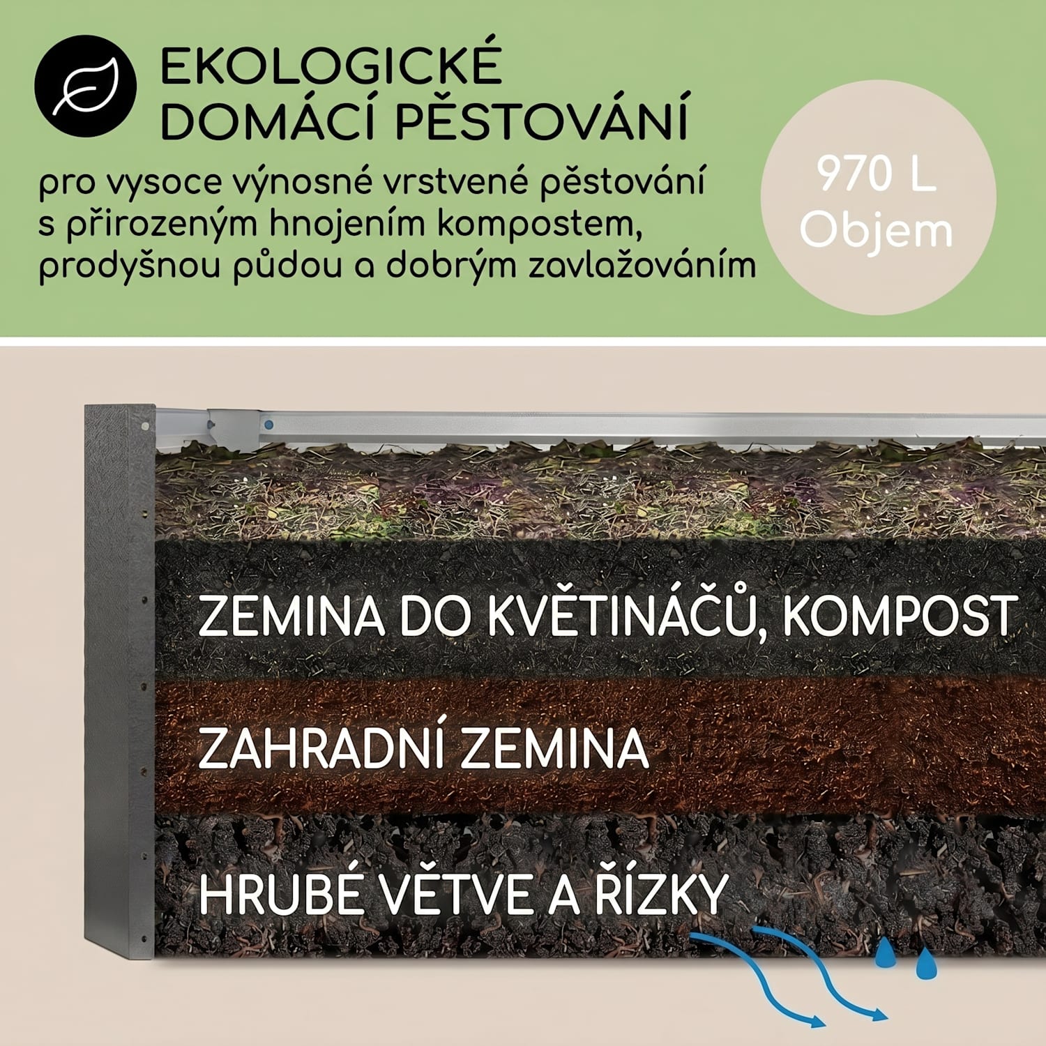 High Grow Straight, vyvýšený záhon, 180 x 60 x 90 cm, 970 l, ocel, pozinkovaný, stříbrný 180 x 90 x 60 cm | Stříbrná