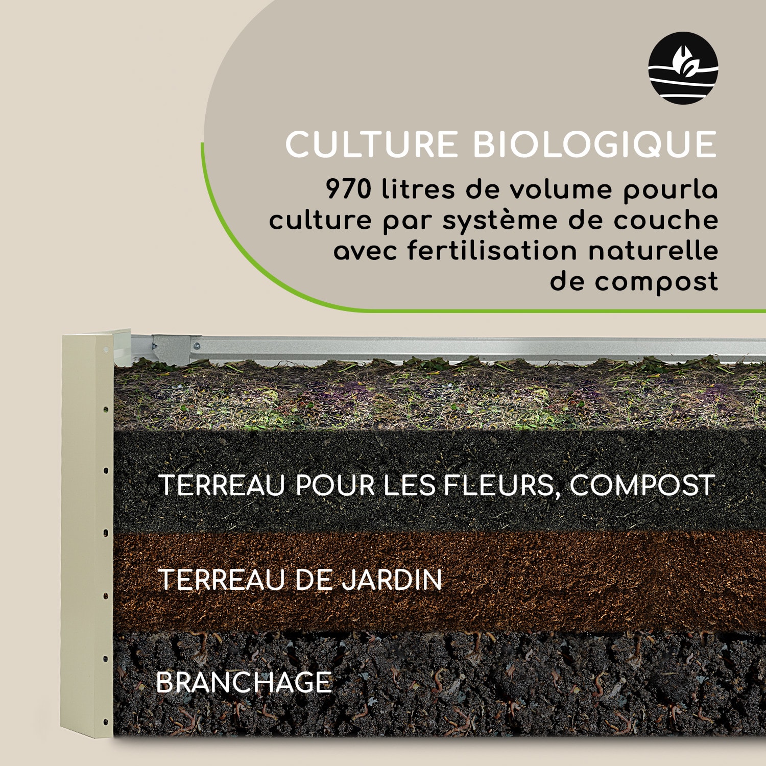 High Grow Straight Potager surélevé 180 x 60x 90cm 970 l acier argent 180 x 90 x 60 cm | Argent