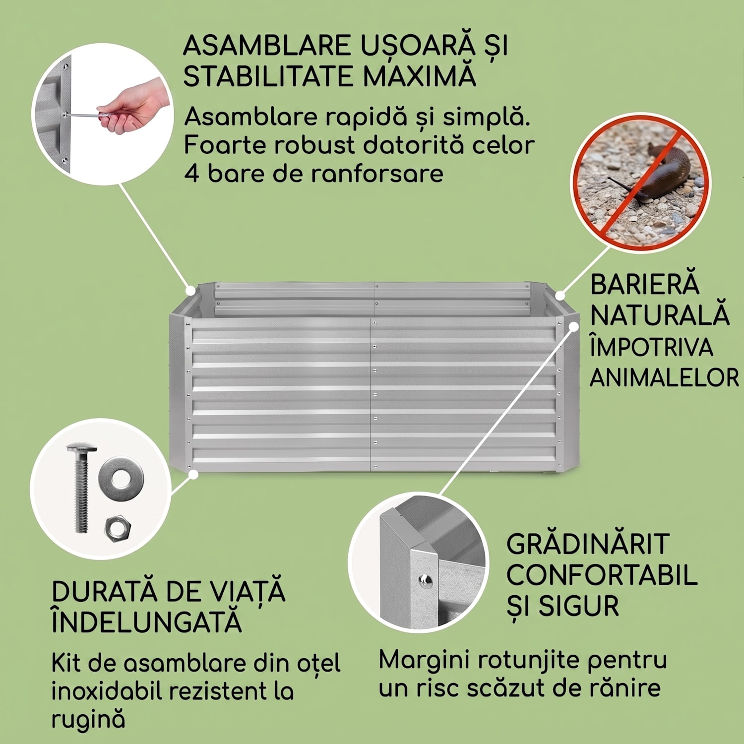 Ghiveci ridicat de 180x60x90cm, 970l din oțel zincat 180 x 90 x 60 cm | Argintiu