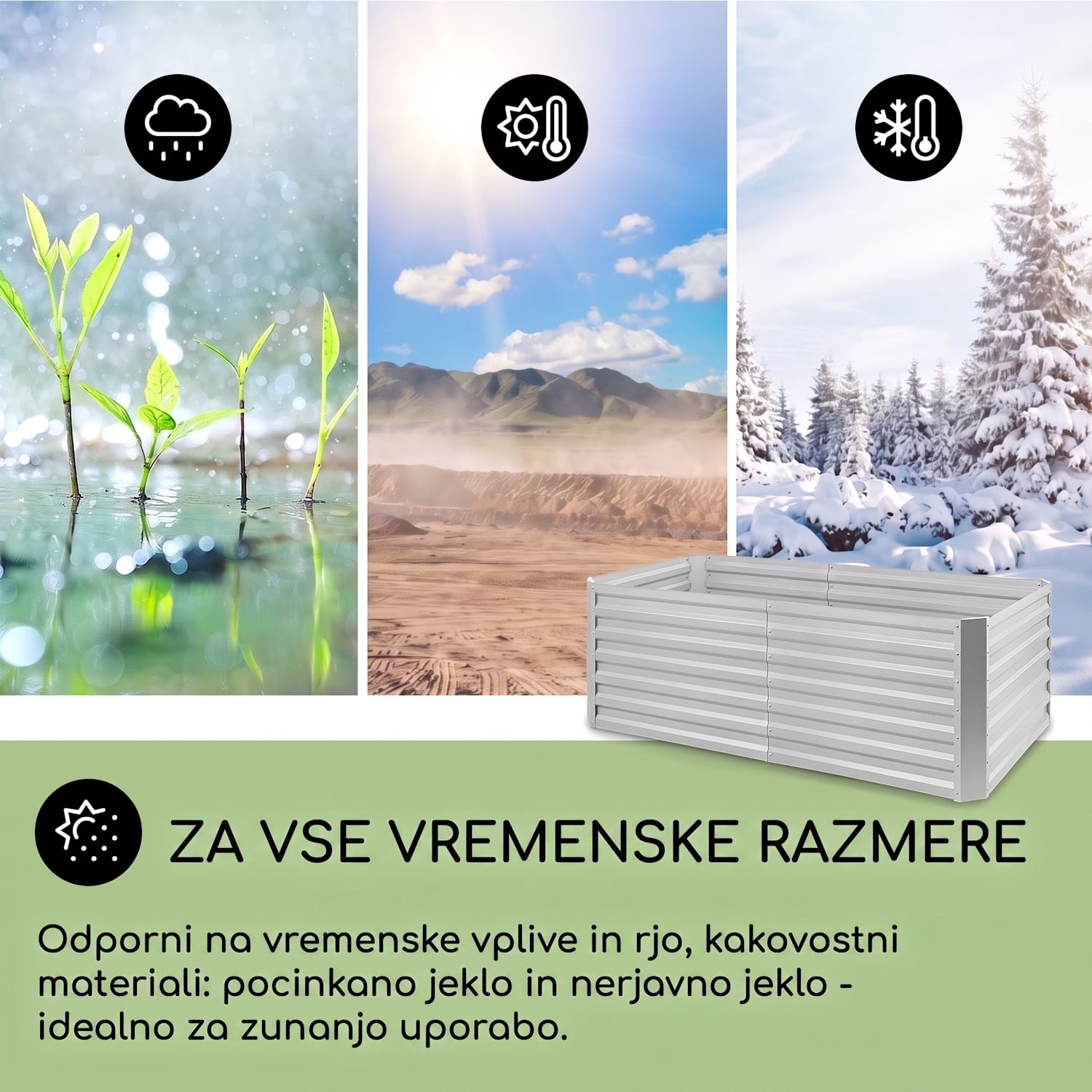 High Grow Straight, visoka greda, 180 x 60 x 90 cm, 970 l, jeklo, pocinkano, srebrna barva 180 x 90 x 60 cm | Srebrna