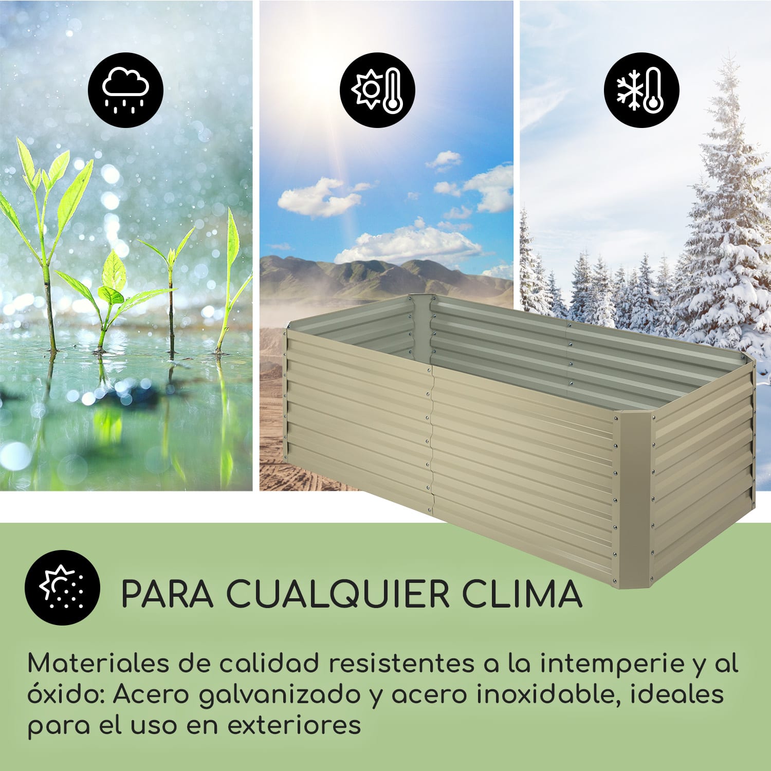 High Grow Straight jardinera de suelo elevado 180 x 60 x 90 cm 970 l acero galvanizado beige 180 x 90 x 60 cm | Crema