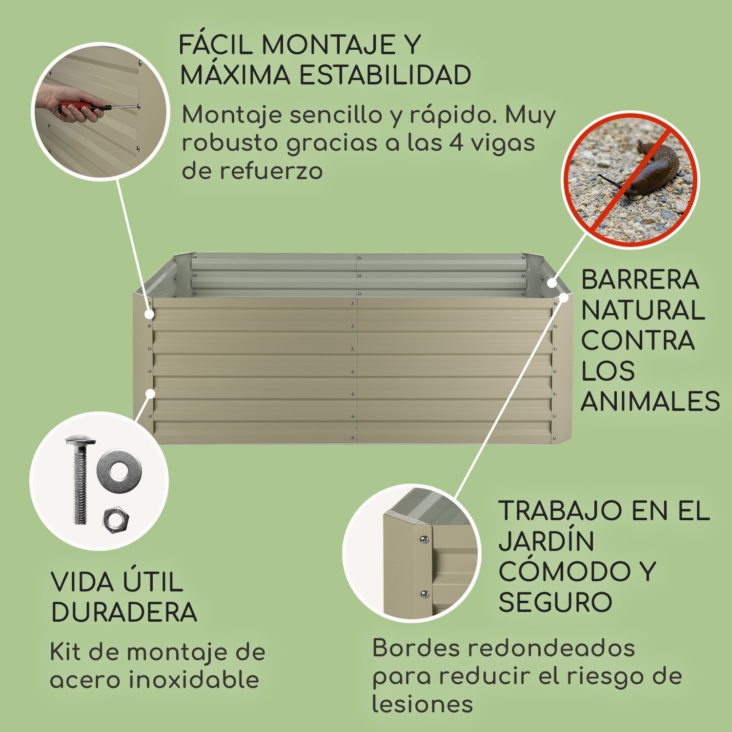 High Grow Straight jardinera de suelo elevado 180 x 60 x 90 cm 970 l acero galvanizado beige 180 x 90 x 60 cm | Crema