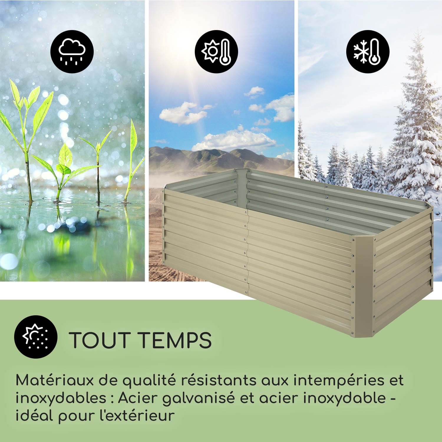 High Grow Straight Potager surélevé 180 x 60x 90cm 970 l acier beige 180 x 90 x 60 cm | Crème