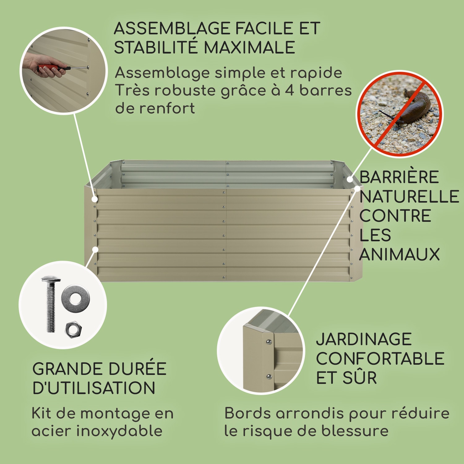 High Grow Straight Potager surélevé 180 x 60x 90cm 970 l acier beige 180 x 90 x 60 cm | Crème