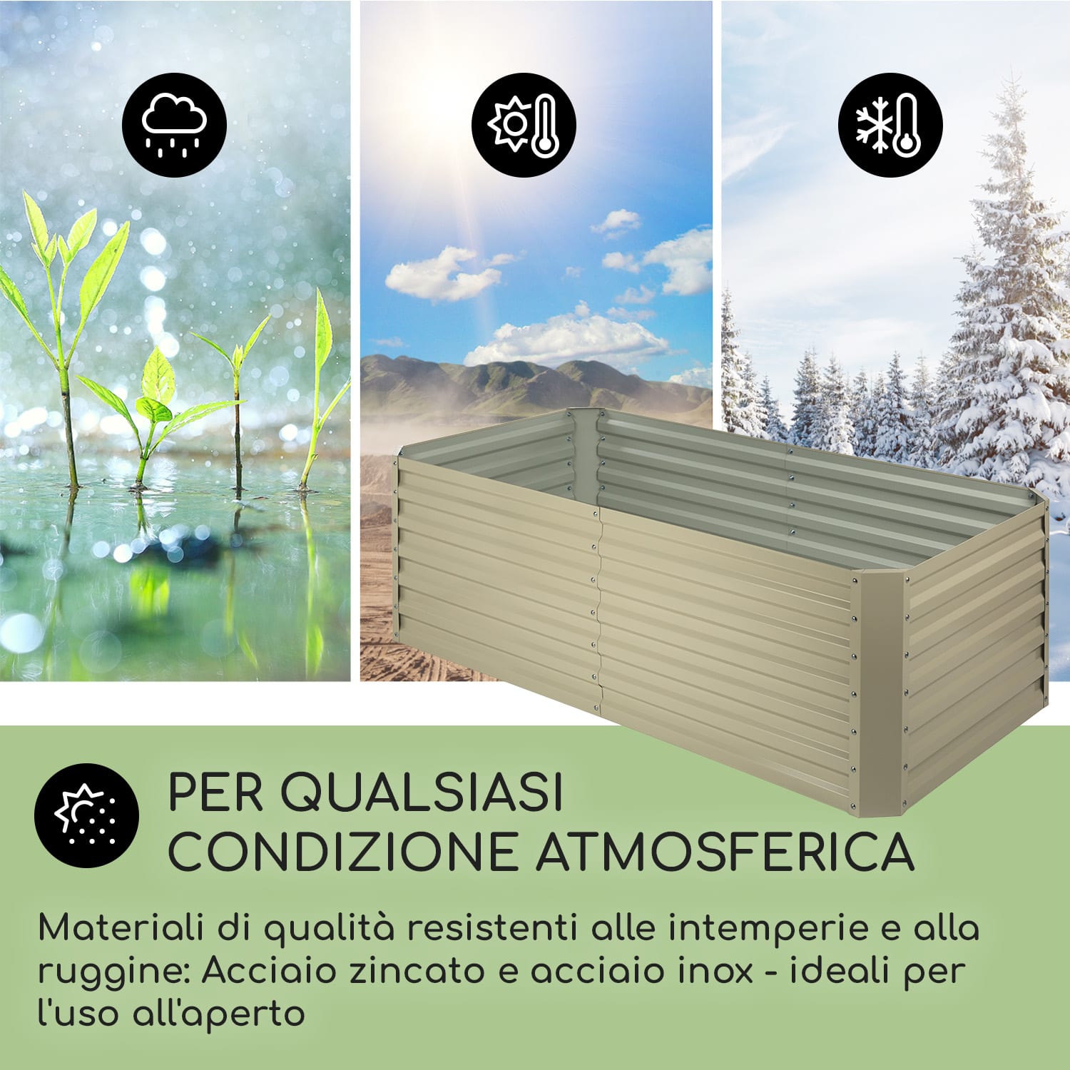 High Grow Straight Aiuole Rialzata 180x60x90cm 970l Acciaio zincato beige 180 x 90 x 60 cm | Crema