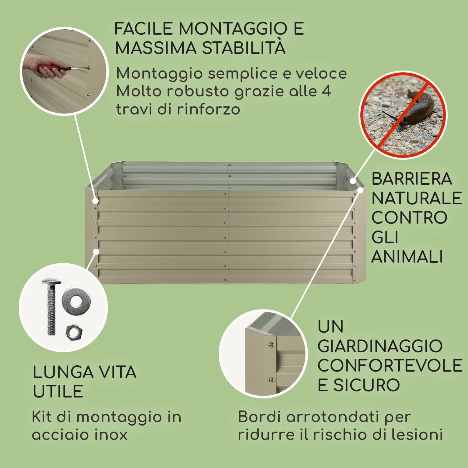 High Grow Straight Aiuole Rialzata 180x60x90cm 970l Acciaio zincato beige 180 x 90 x 60 cm | Crema