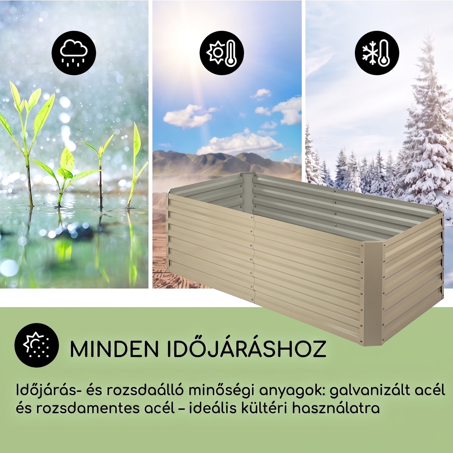 High Grow Straight, magaságyás, 180 x 60 x 90 cm, 970 l, cinkelt acél, bézs 180 x 90 x 60 cm | Krém