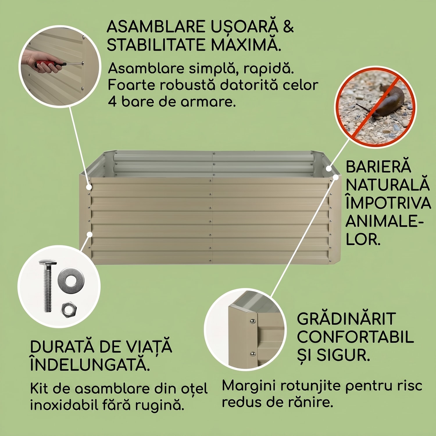 Ghiveci ridicat 180x60x90cm 970l oțel galvanizat bej 180 x 90 x 60 cm | Crem