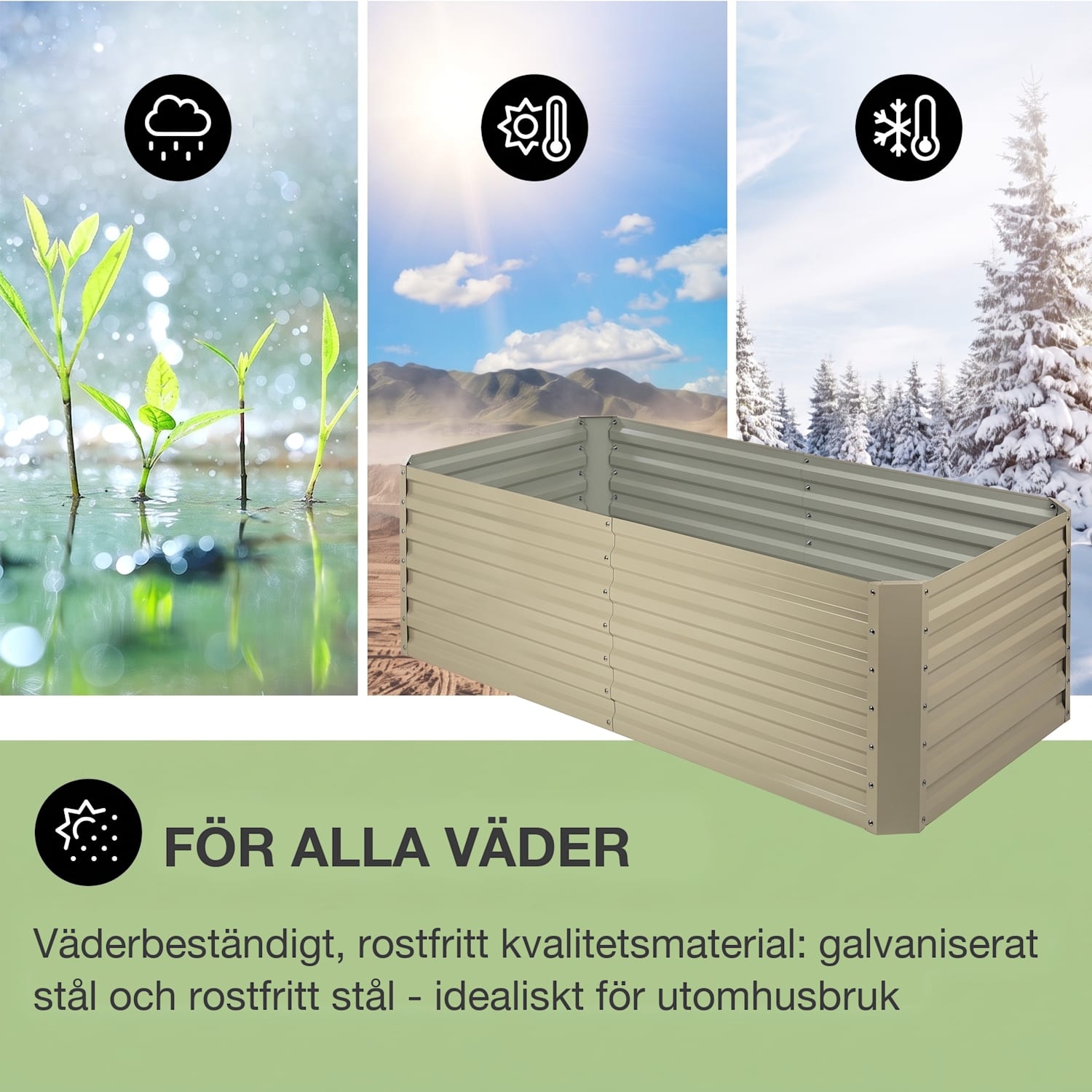 High Grow Straight Planteringsbädd 180x60x90cm 970l Stål Galvaniserat Beige 180 x 90 x 60 cm | Creme