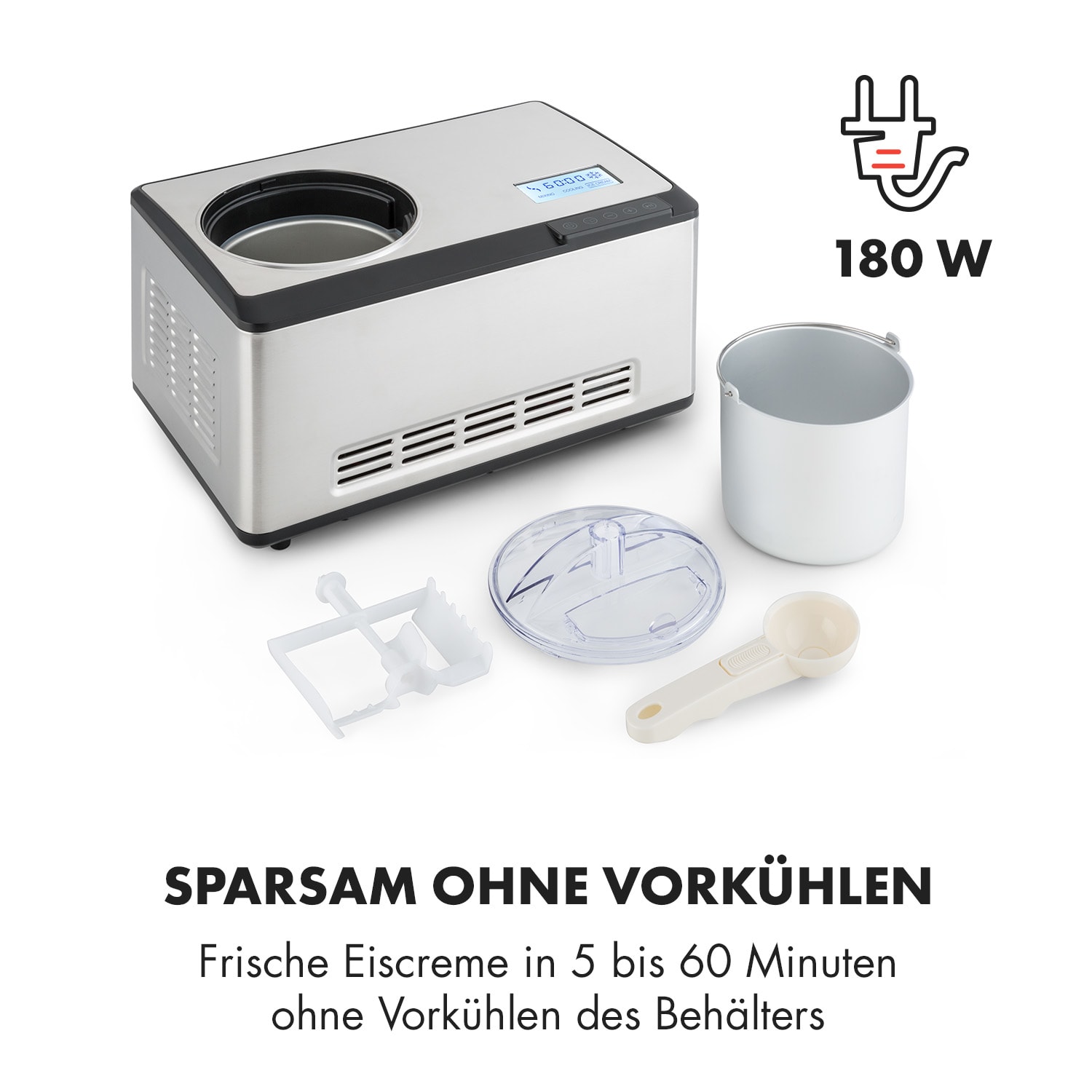Dolce Bacio Eiscremebereiter Kompressor 2l LCD-Display Touch Edelstahl Nein