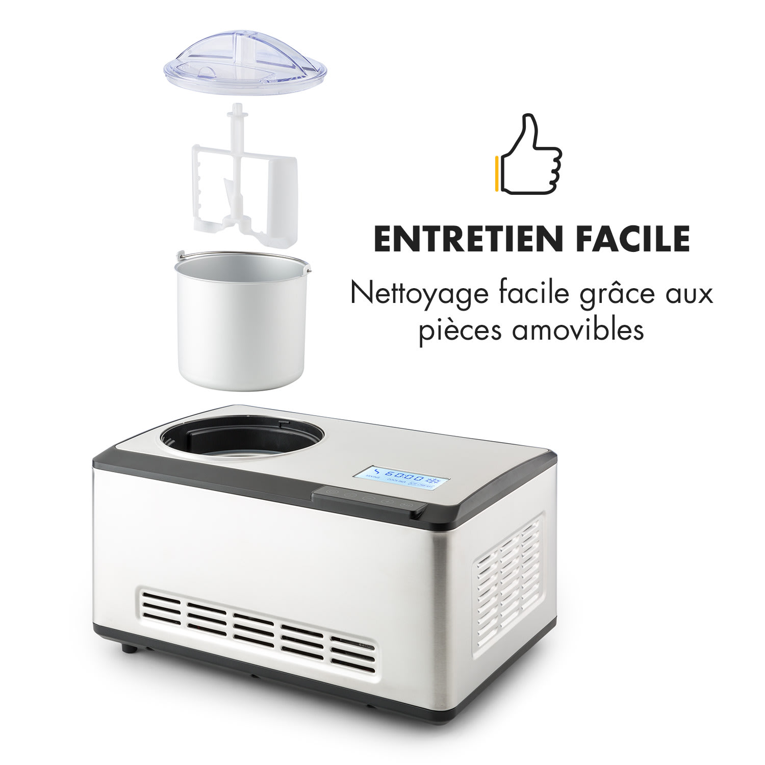 Dolce Bacio Sorbetière à compresseur 2 l écran LCD tactile inox 