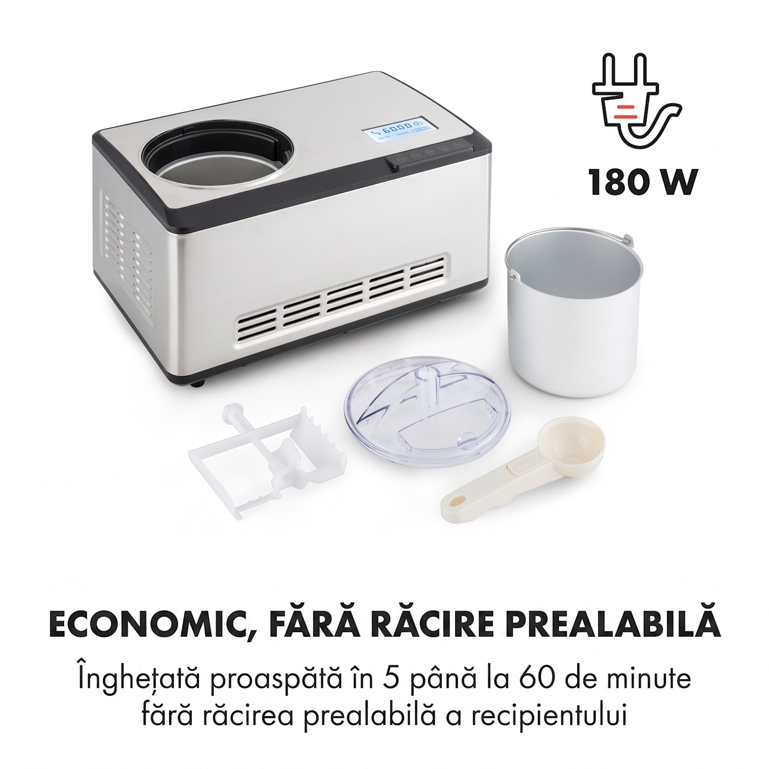 Dolce Bacio, aparat pentru înghețată, compresor, 2l display LCD din oțel inoxidabil Nu