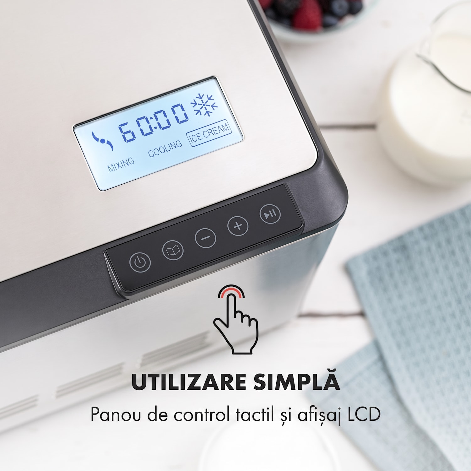 Dolce Bacio, aparat pentru înghețată, compresor, 2l display LCD din oțel inoxidabil Nu