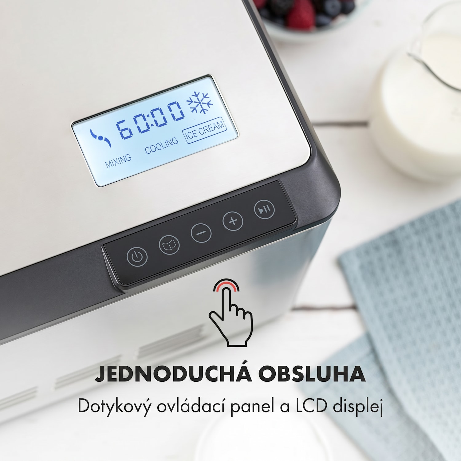 Dolce Bacio, zmrzlinovač, kompresor, 2 l, LCD displej, dotykový panel, nehrdzavejúca oceľ Nie