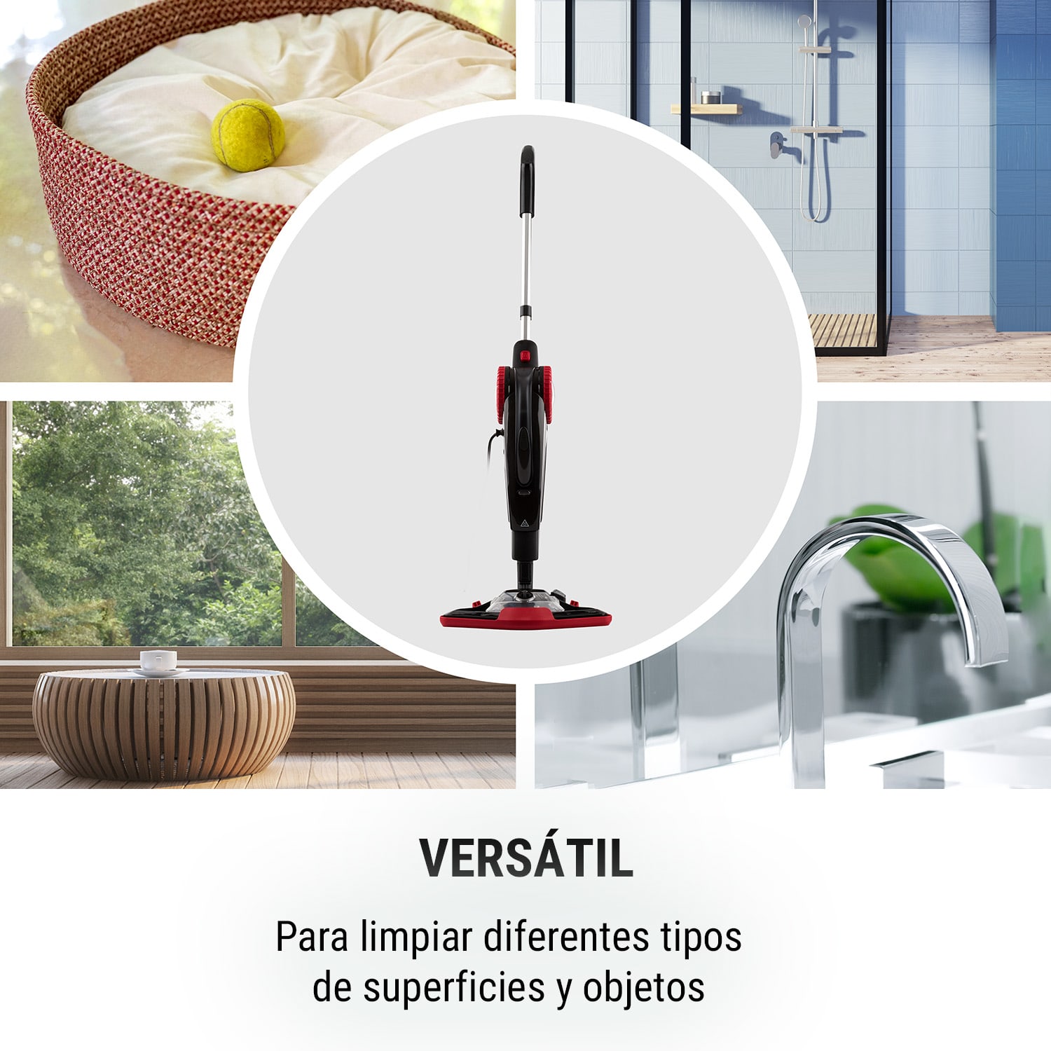 Flux limpiador de vapor 1600W aparato de mano y suelo 600ml rojo 