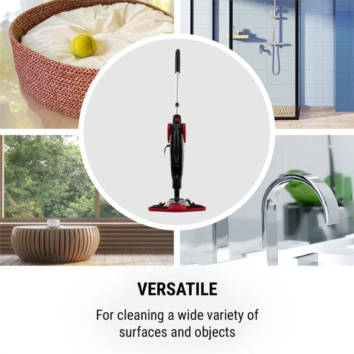 Flux parní čistič 1600W, 600ml, červený