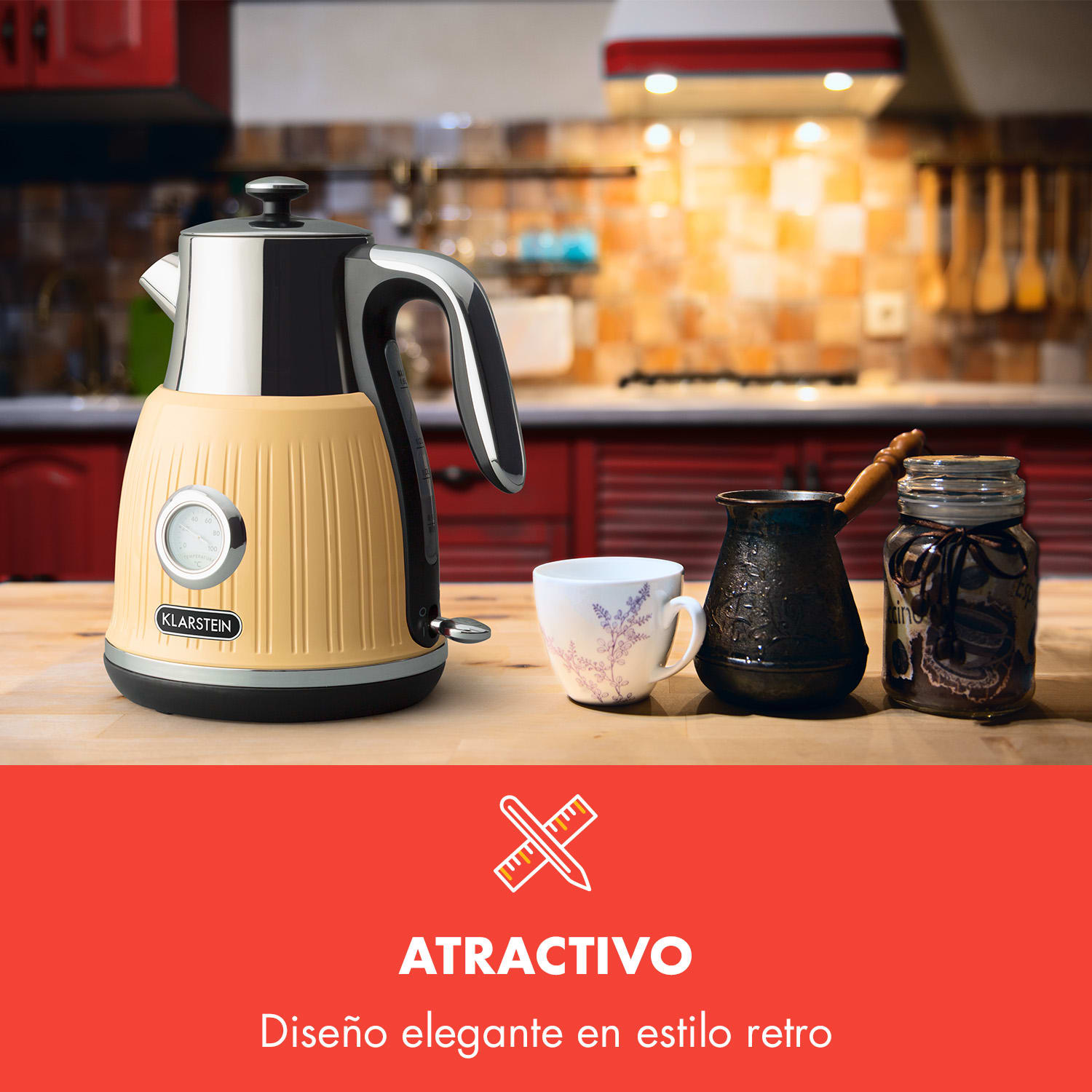 Cancan hervidor de agua 1,6L 1800-2150W diseño retro base de 360° crema Crema
