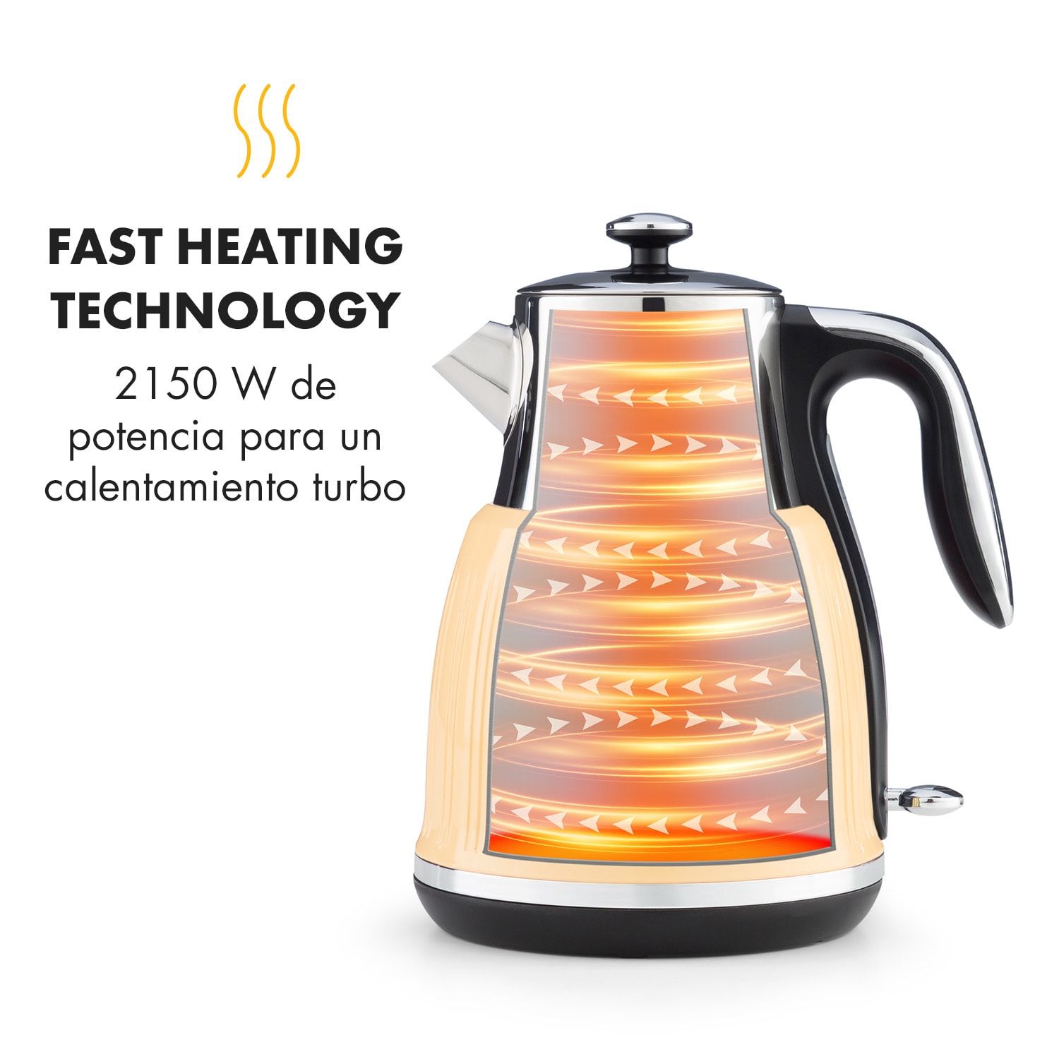 Cancan hervidor de agua 1,6L 1800-2150W diseño retro base de 360° crema Crema