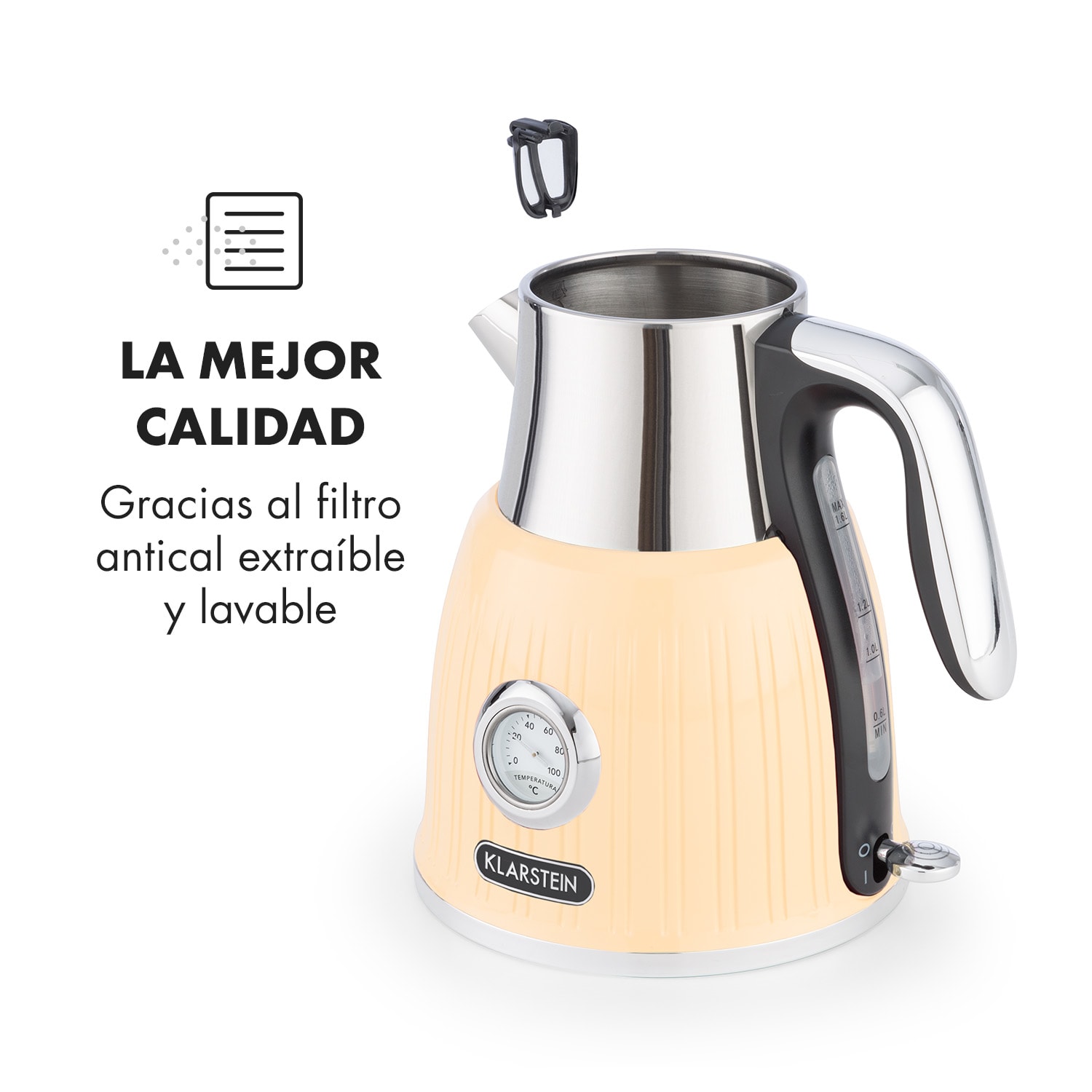Cancan hervidor de agua 1,6L 1800-2150W diseño retro base de 360° crema Crema