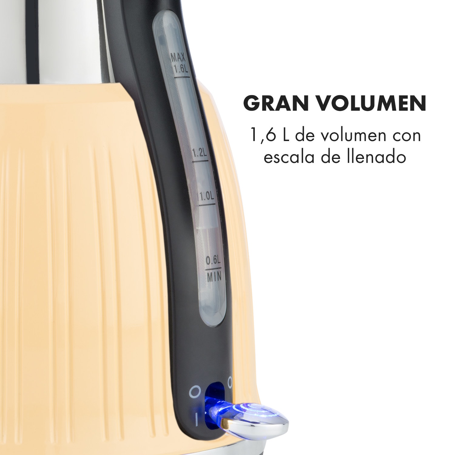 Cancan hervidor de agua 1,6L 1800-2150W diseño retro base de 360° crema Crema