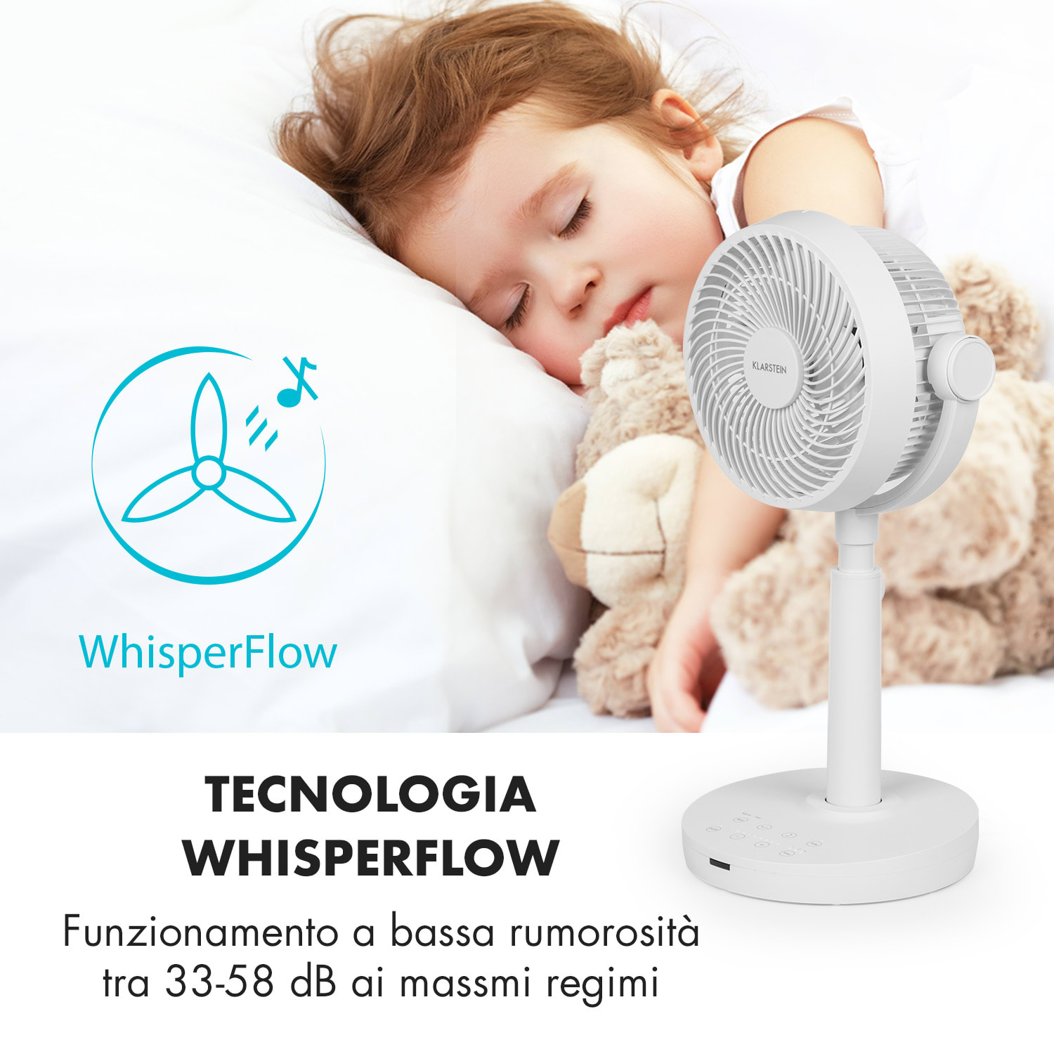 Neo Stream Ventilatore da Pavimento Vario Fresh 3d 30W Whisperflow Bianco Bianco