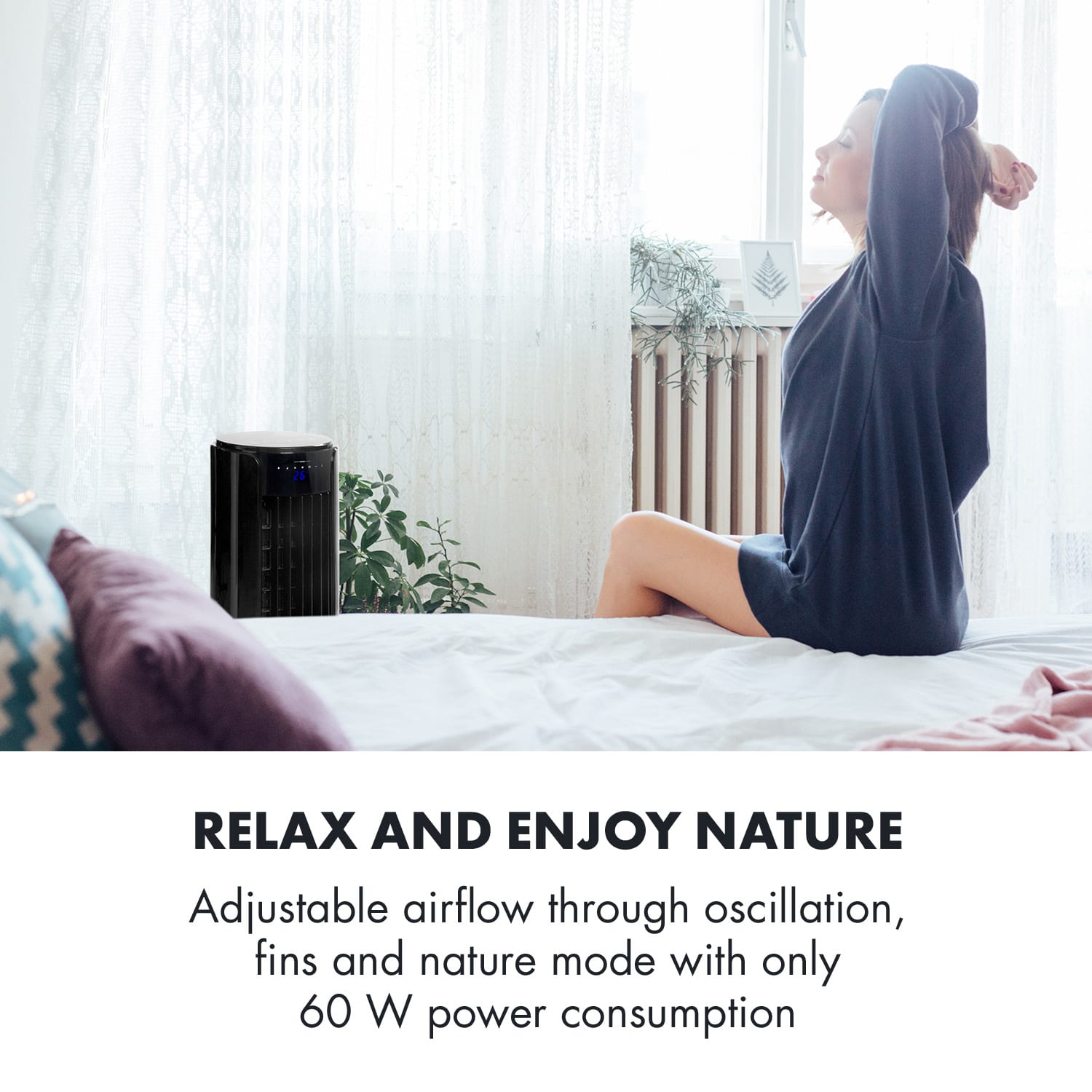 Skyscraper Horizon, klimator, wentylator, 60 W, 486 m³/h, zbiornik, 3,5 l, kolor czarny Horizon | Czarny