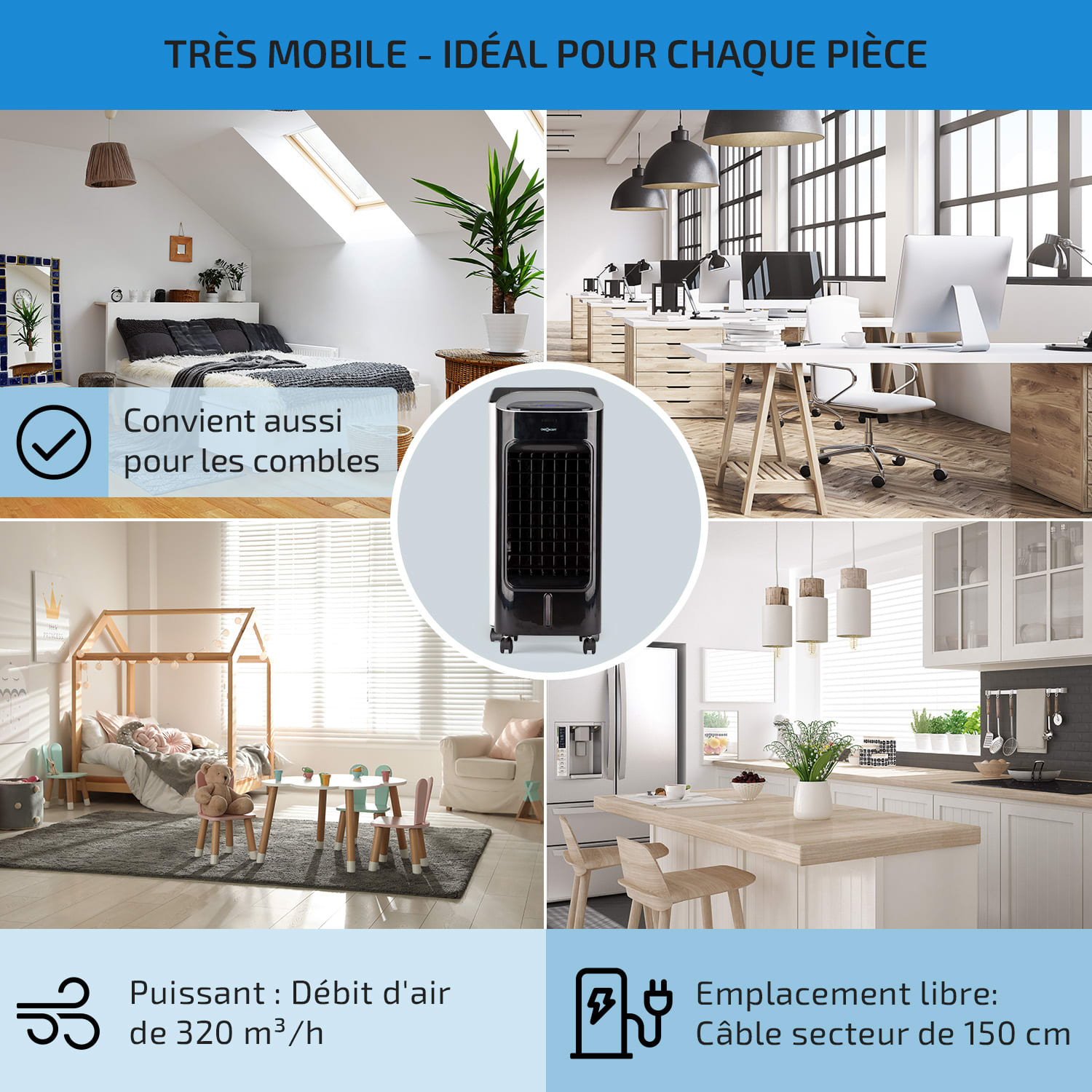 Coolster 4-en-1 rafraîchisseur d'air  60 W 320m³/h réservoir 4l - noir 