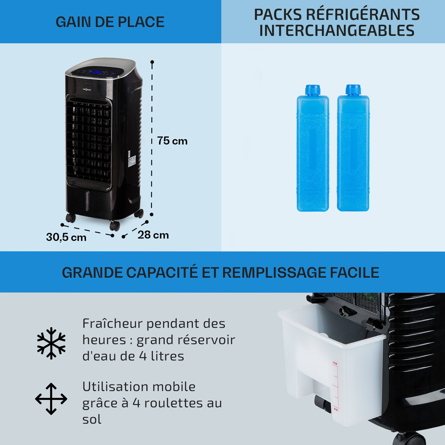 Coolster 4-en-1 rafraîchisseur d'air  60 W 320m³/h réservoir 4l - noir 