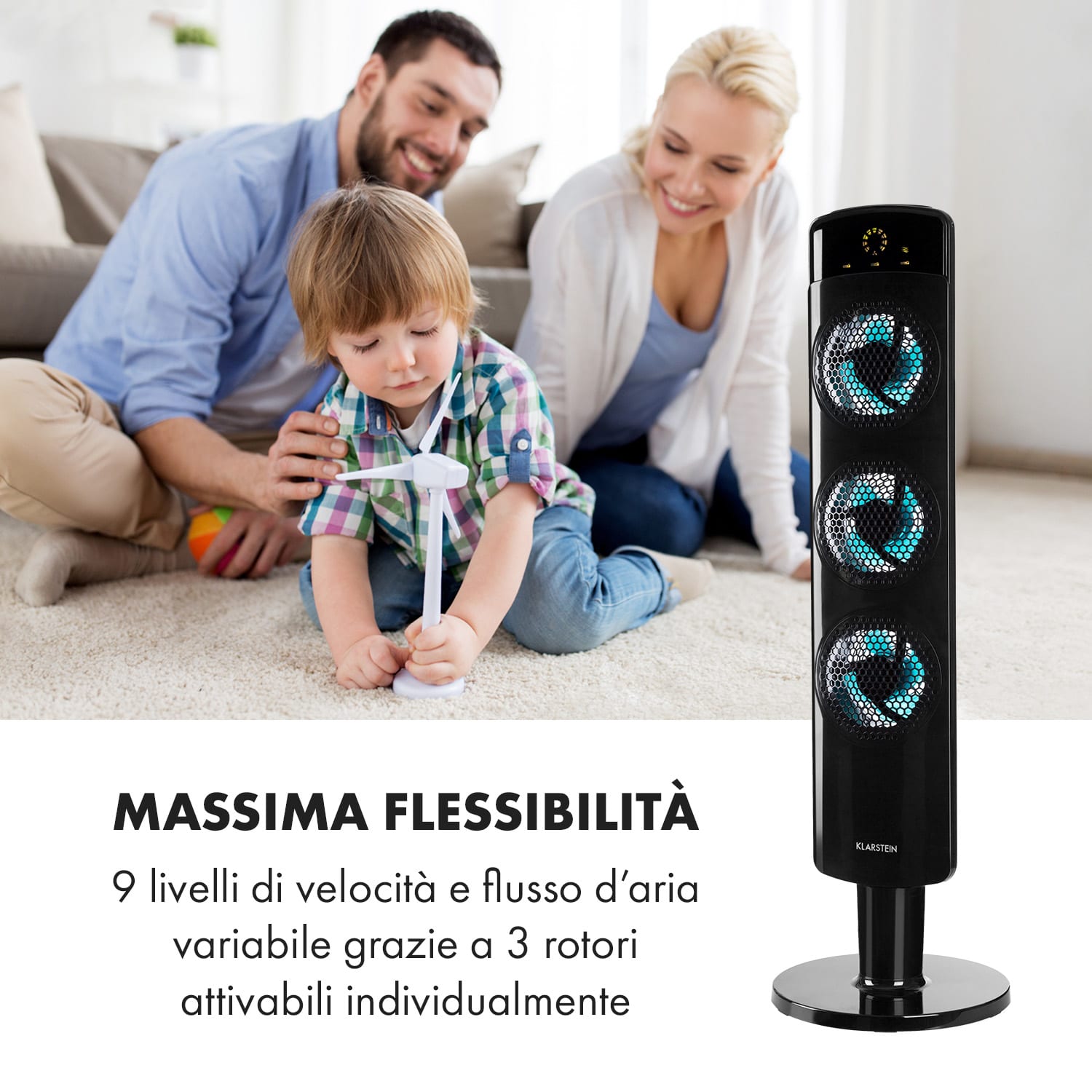 Skycraper Tri - Air Ventilatore a Colonna 40 W 80° - Osz. 59 dB max. nero 