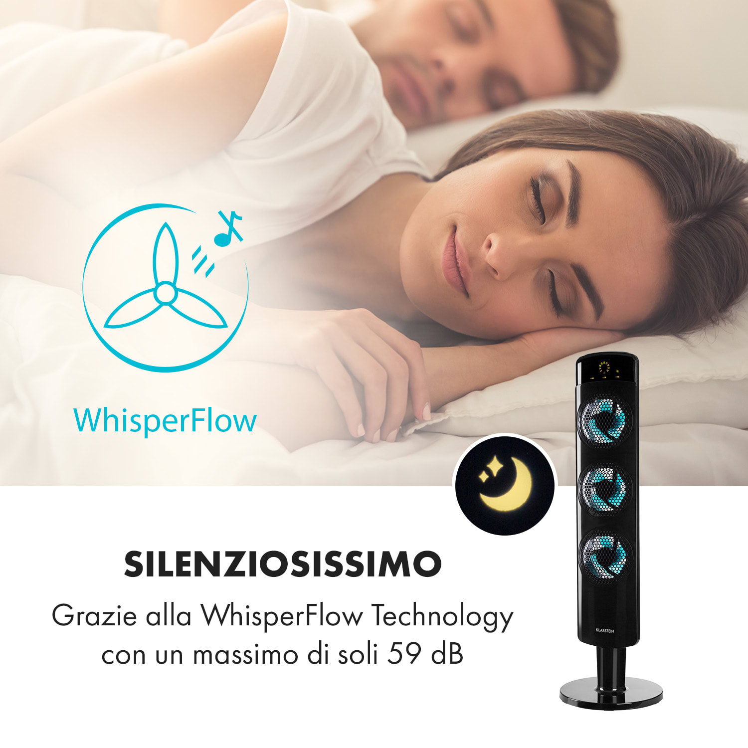 Skycraper Tri - Air Ventilatore a Colonna 40 W 80° - Osz. 59 dB max. nero 