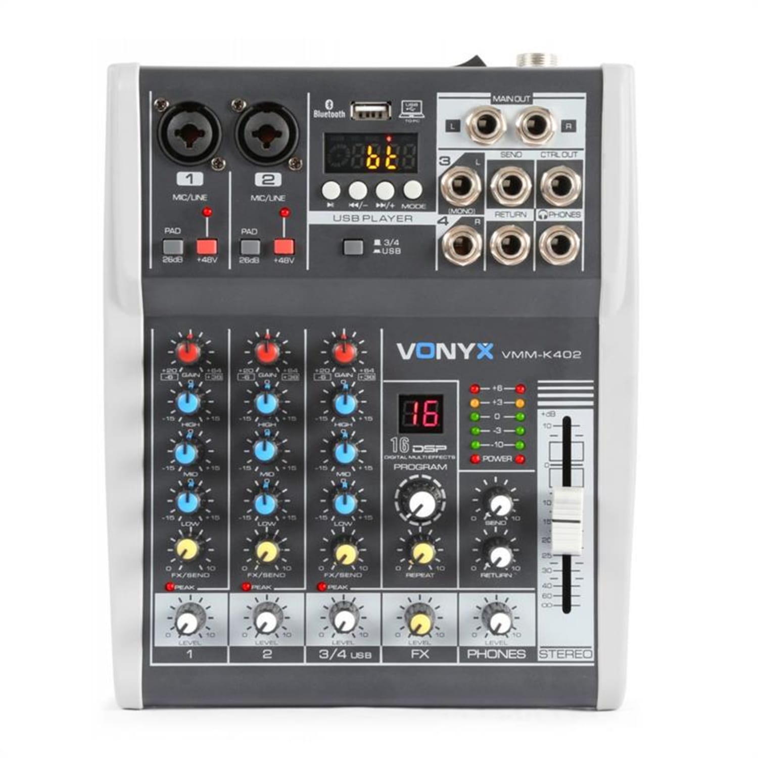 VMM-K402 4-kanálový hudobný mixážny pult, bluetooth, USB-Audio-Interface