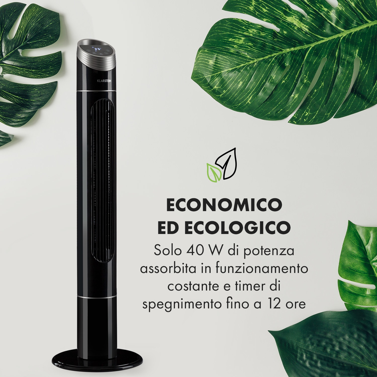 Sky High Ventilatore a Torre 40W 276m³/h Oscillazione 75° 3 Modalità nero 