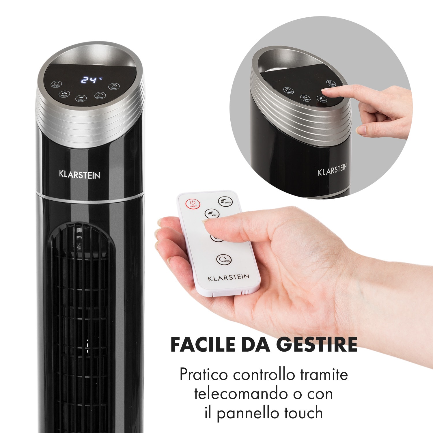 Sky High Ventilatore a Torre 40W 276m³/h Oscillazione 75° 3 Modalità nero 