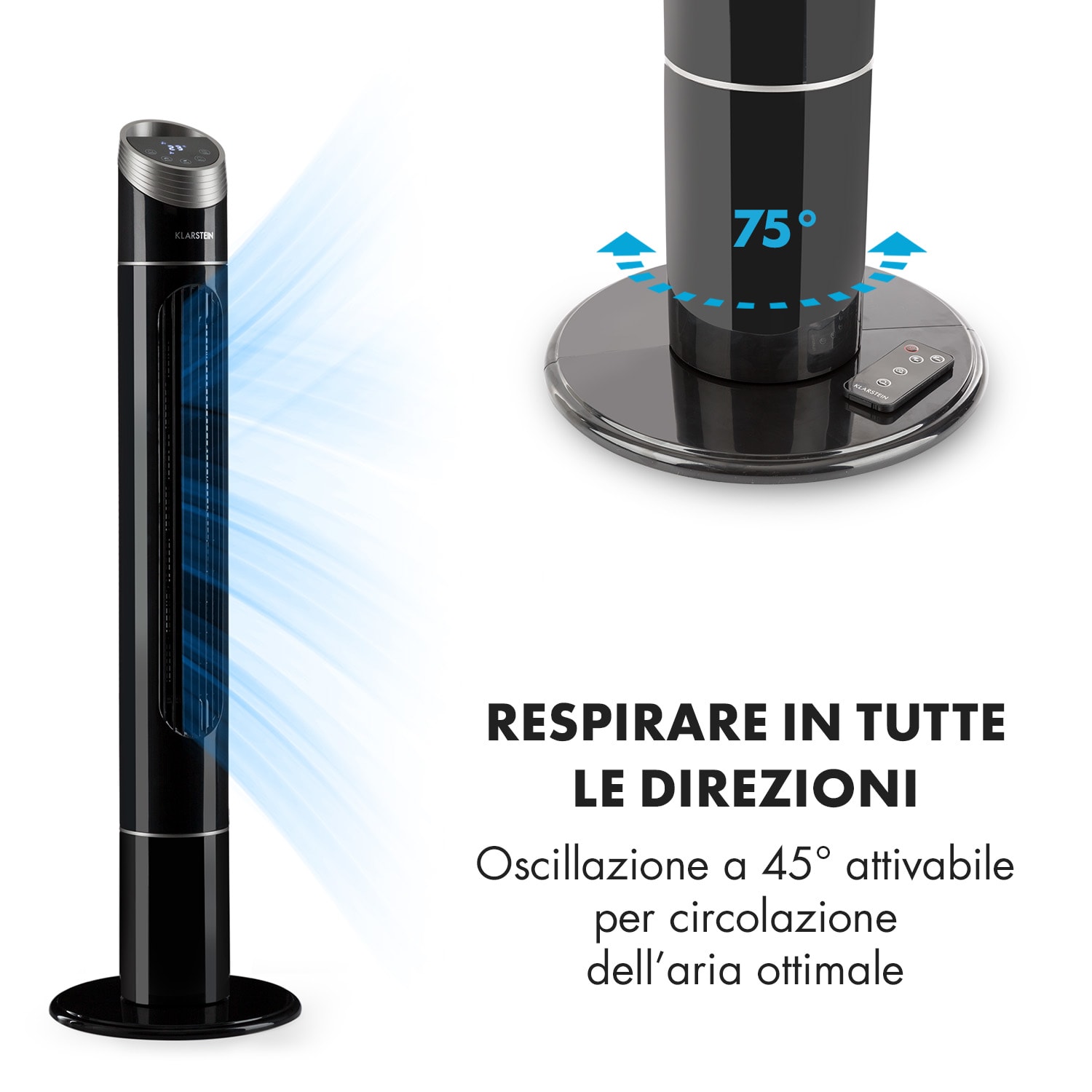Sky High Ventilatore a Torre 40W 276m³/h Oscillazione 75° 3 Modalità nero 