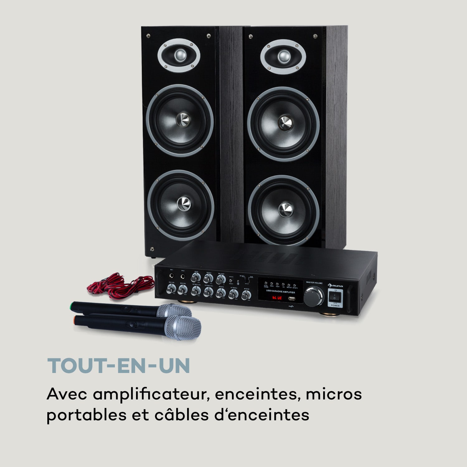Karaoke Star 4 Kit karaoké, 2 x 80 W max., BT, port USB, 2 x micros sans fil Karaoke Star 4: 2 x 80 W / 2 micros sans fil | Noir
