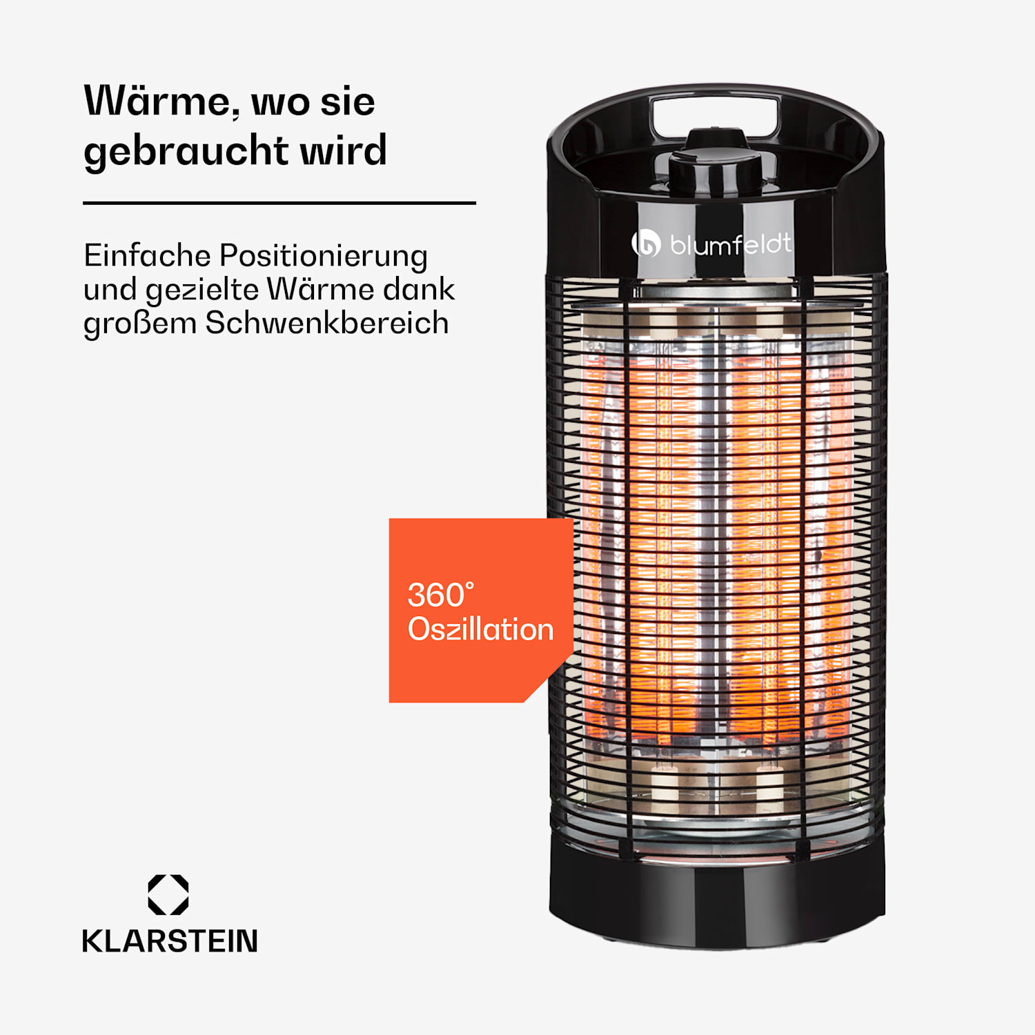 Heat Guru 360 Standheizstrahler 1200/600W 2 Stufen IPX4 Oszillation 