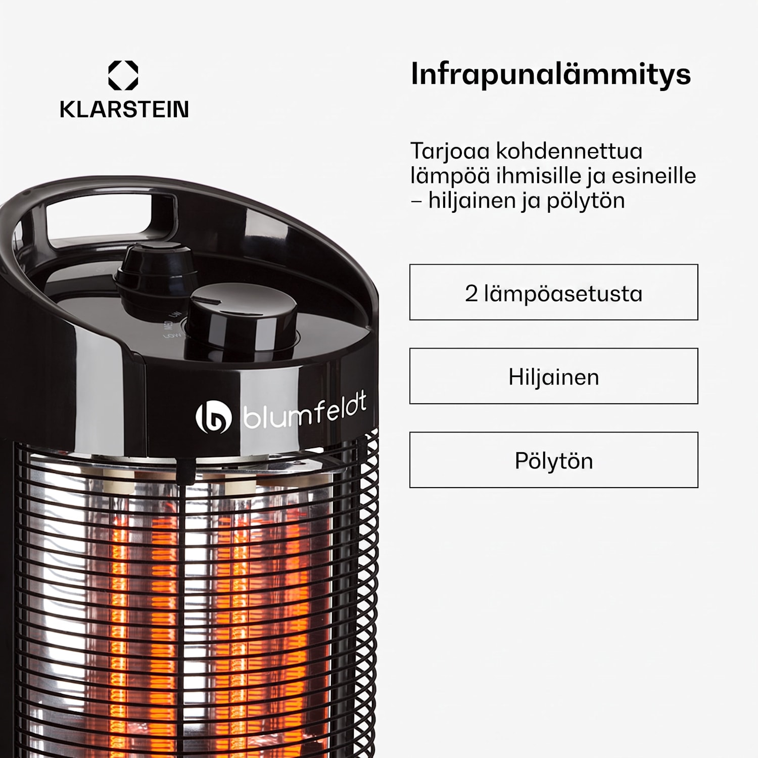 Heat Guru 360, jalallinen lämmitin, 1200/600 W, 2 lämmityporrasta, IPX4, musta 56 cm