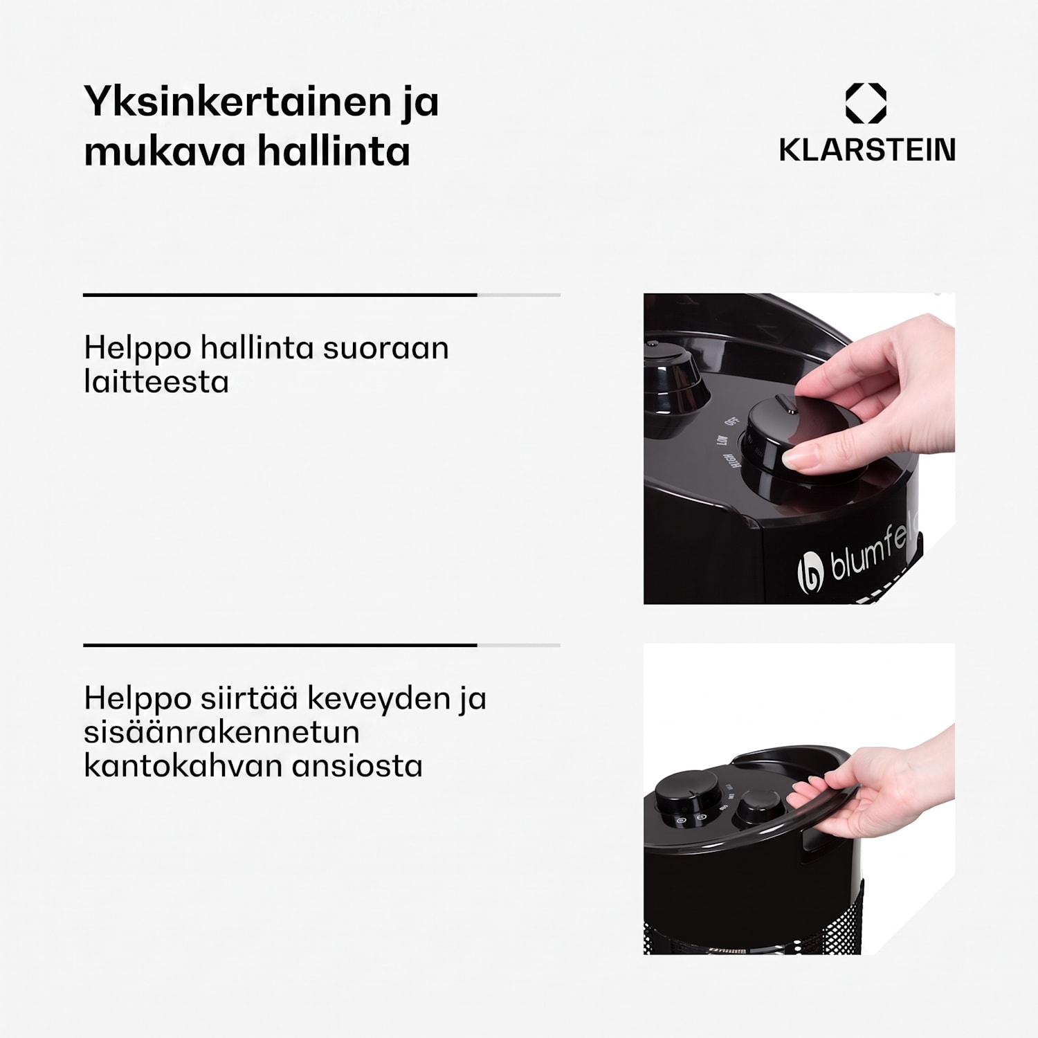 Heat Guru 360, jalallinen lämmitin, 1200/600 W, 2 lämmityporrasta, IPX4, musta 56 cm